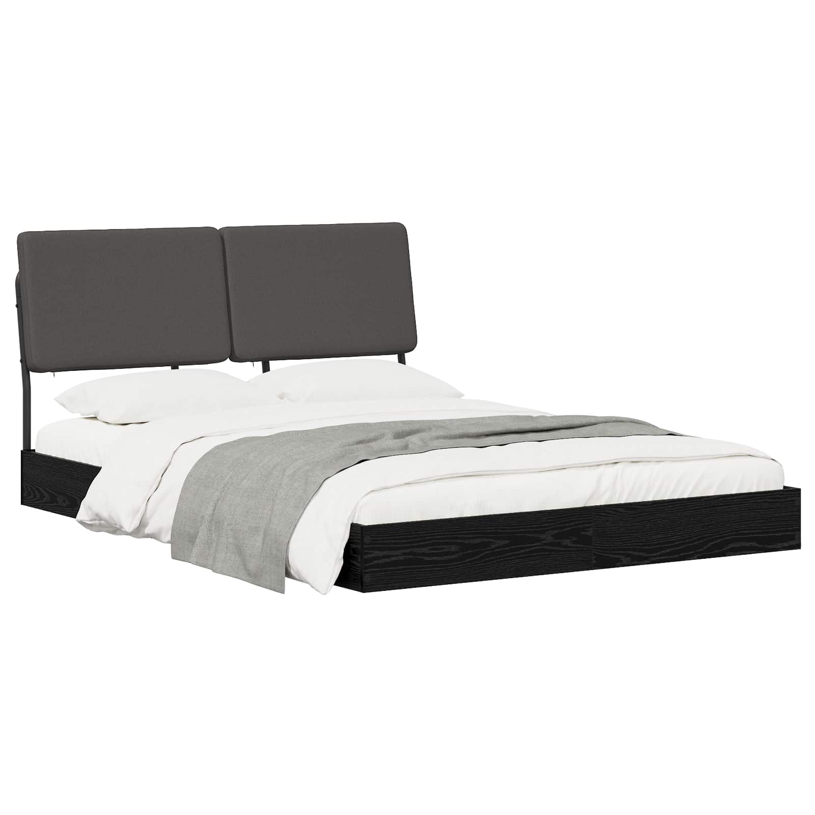 vidaXL Tweepersoonsbed met hoofdbord Zwart eiken en donkergrijs, foto 2
