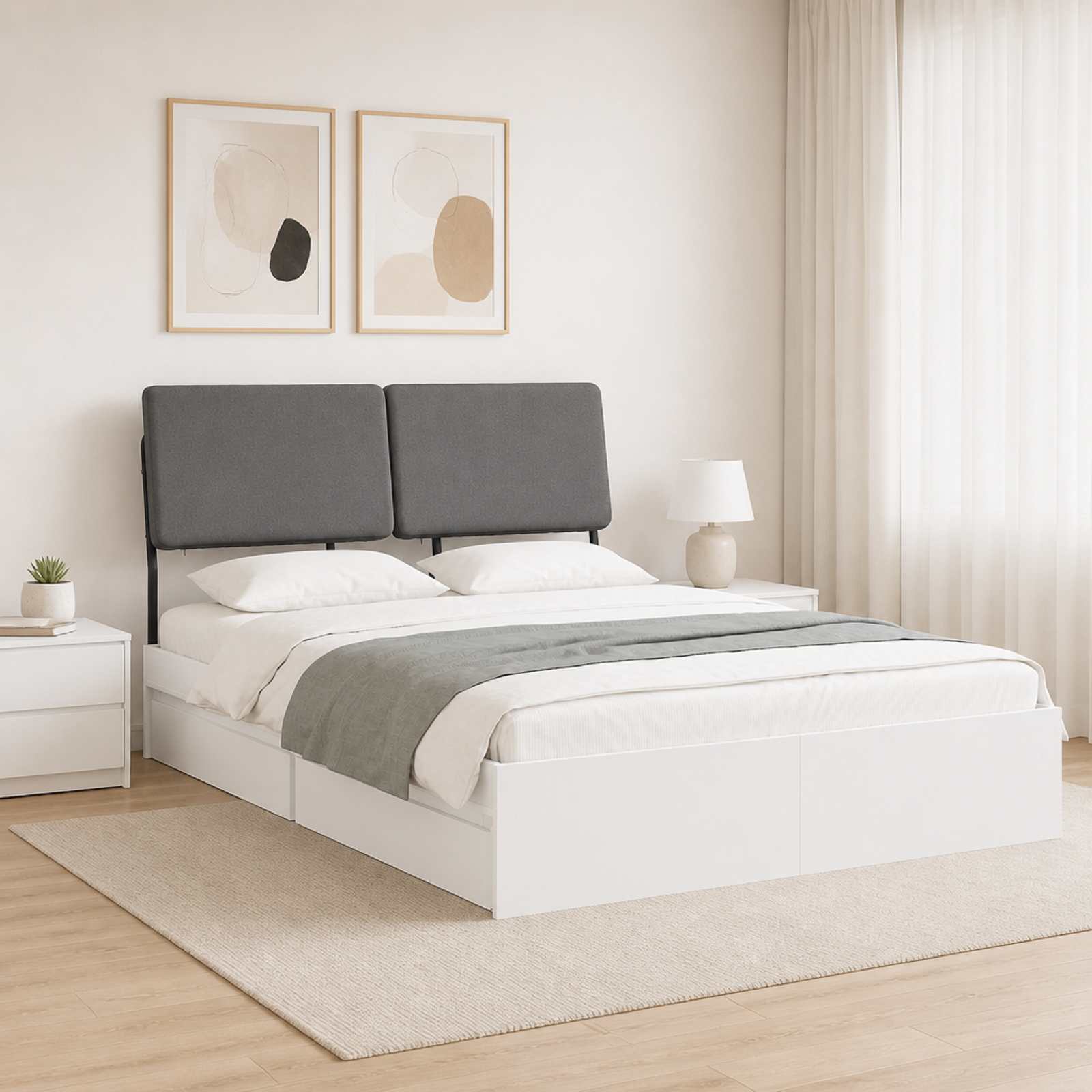 vidaXL Tweepersoonsbed met hoofdbord Wit en Lichtgrijs 150 x 200 cm