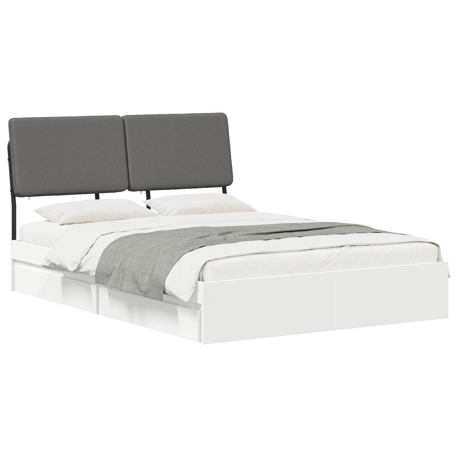 vidaXL Tweepersoonsbed met hoofdbord Wit en Lichtgrijs 140 x 190 cm, foto 2