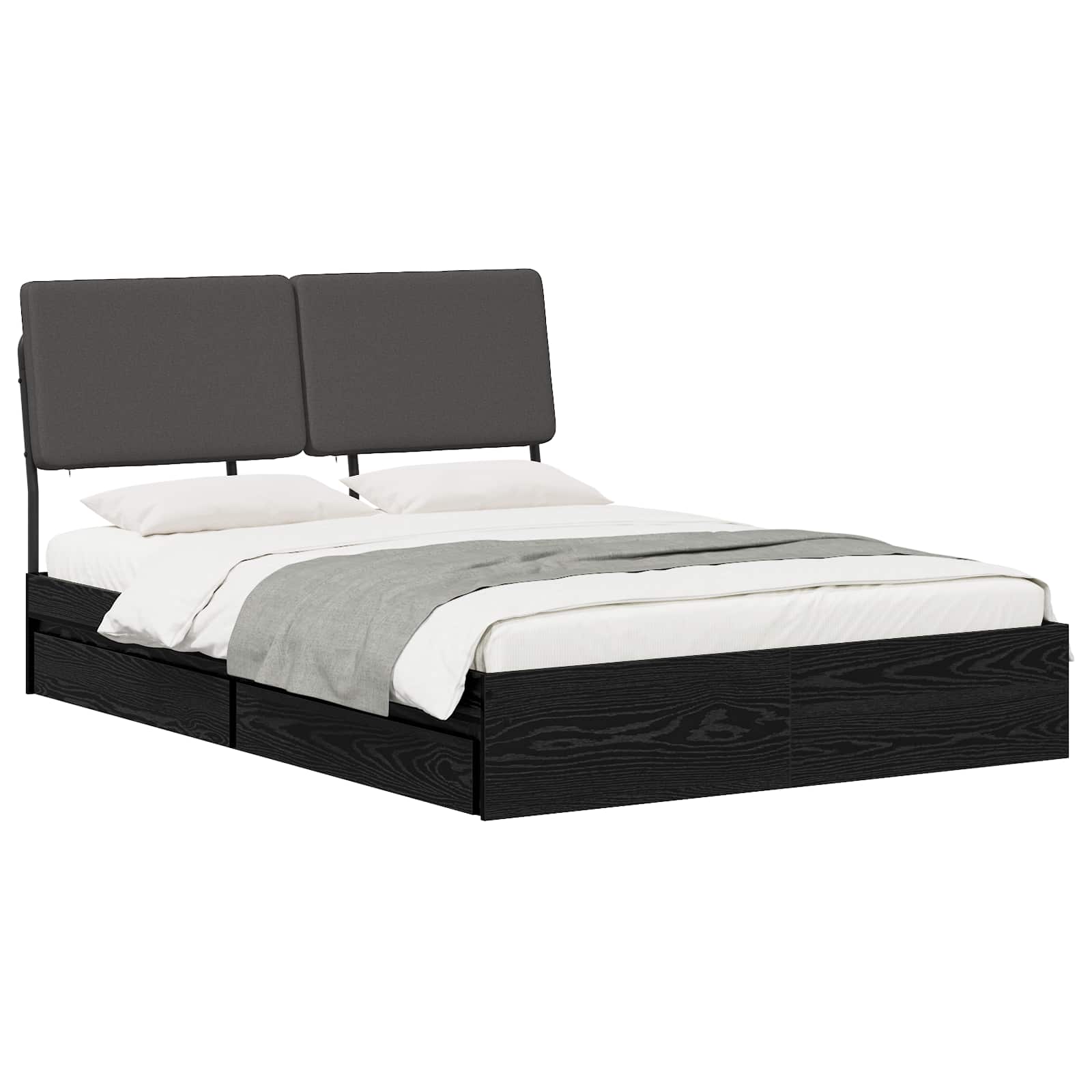 vidaXL Tweepersoonsbed met hoofdbord Zwart eiken en donkergrijs, foto 2