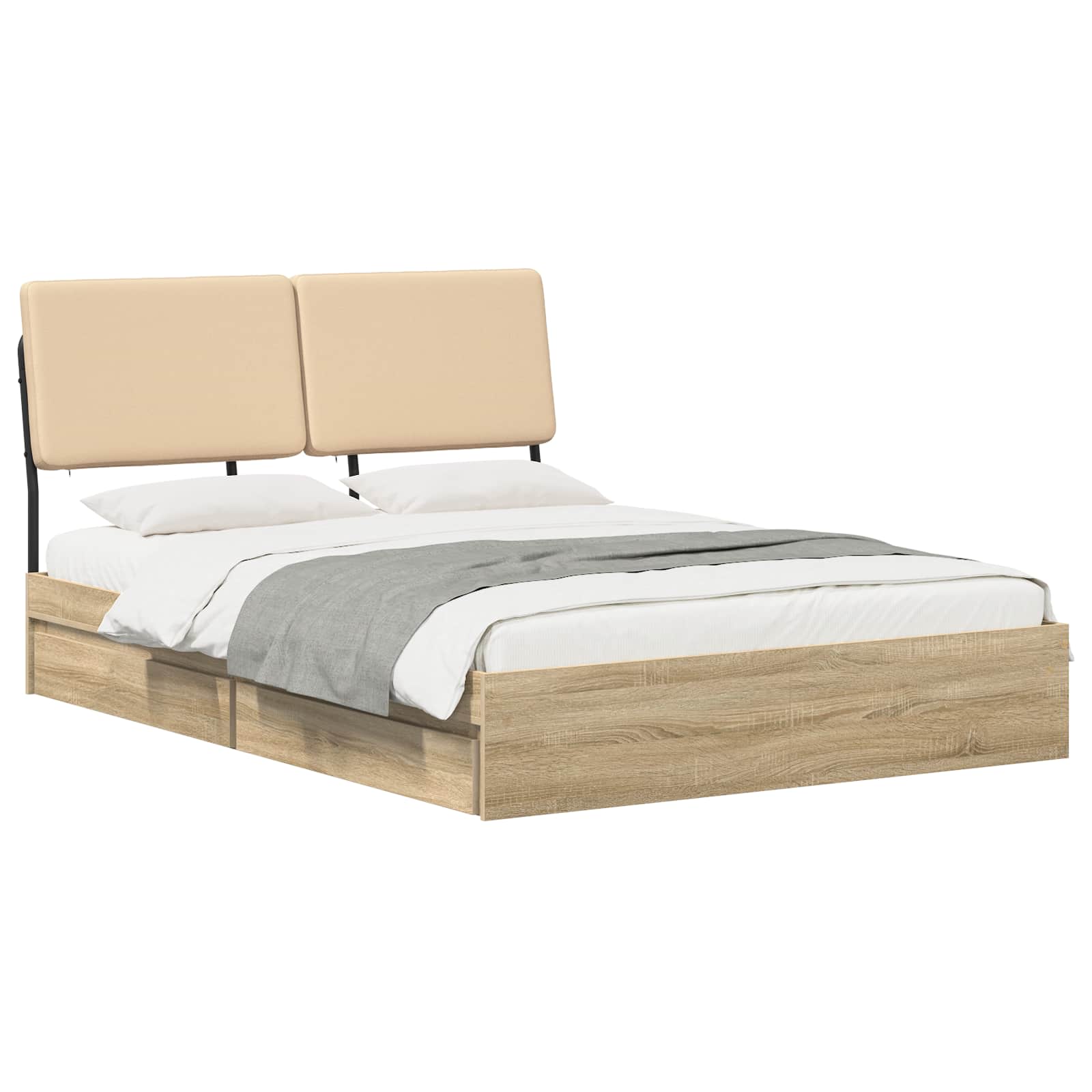 vidaXL Tweepersoonsbed met hoofdbord Sonoma eiken en crème, foto 2