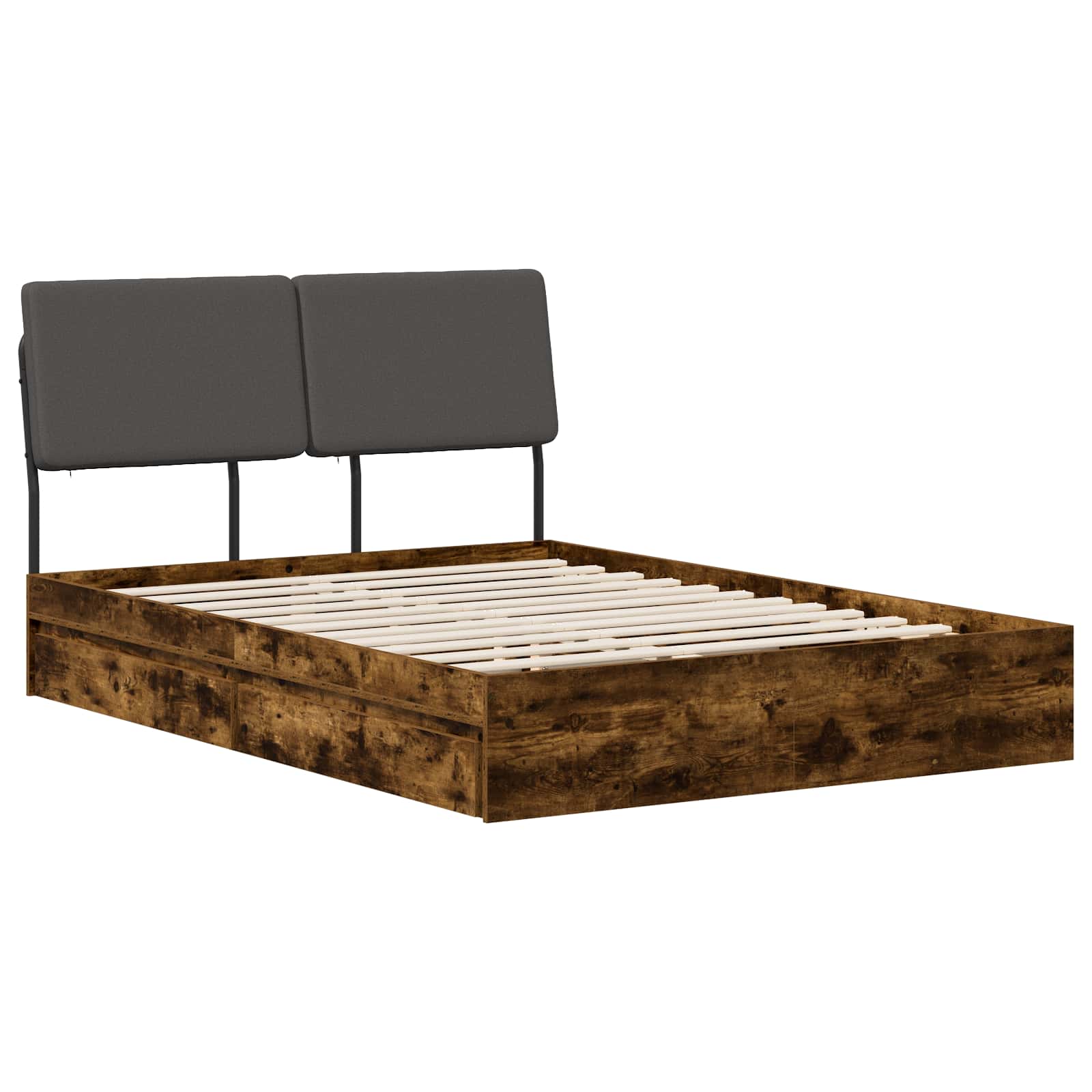 vidaXL Pat dublu cu tăblie Stejar afumat și gri închis 140 x 190 cm