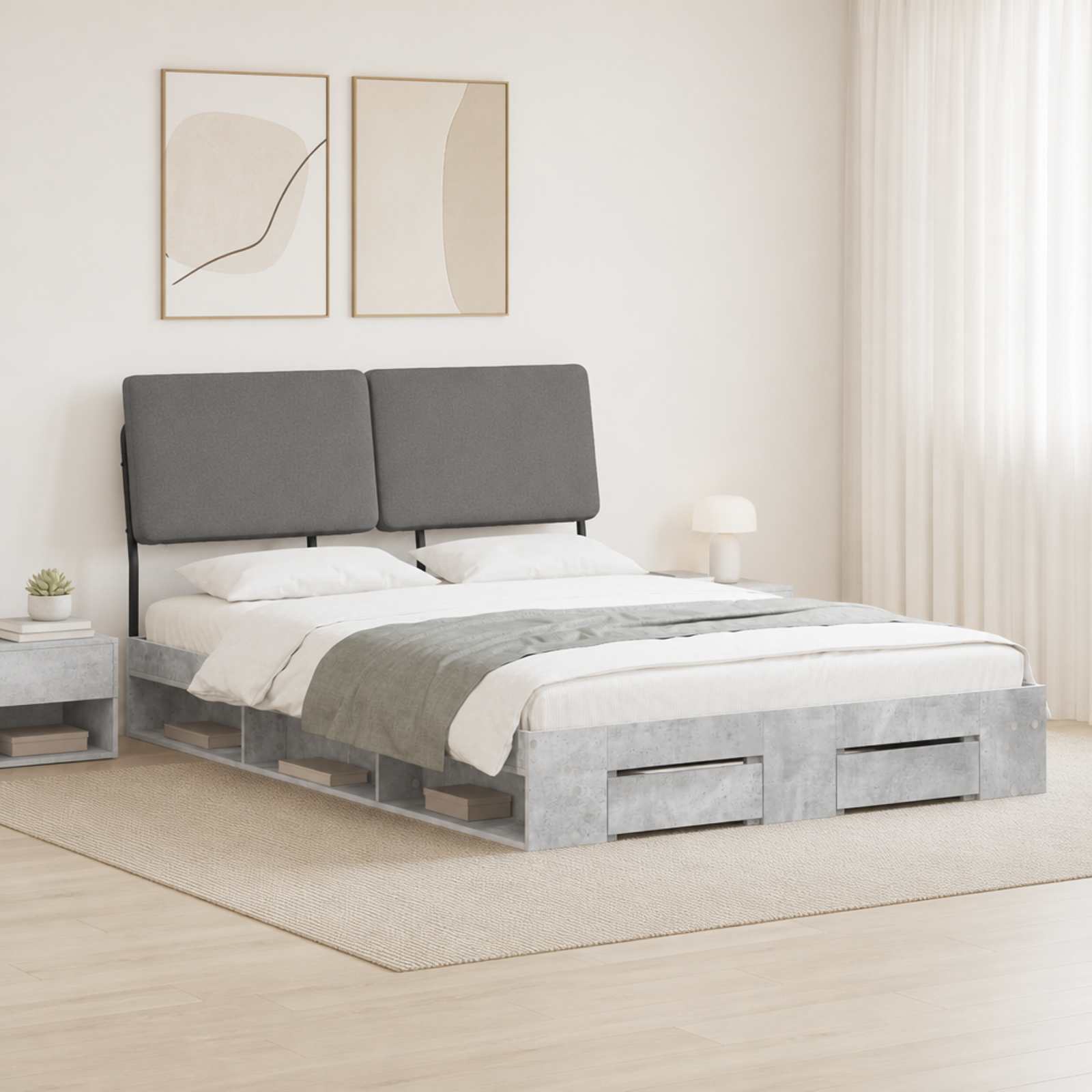 vidaXL Double Bed with Headboard Betongrijs en lichtgrijs 120 x 190 cm