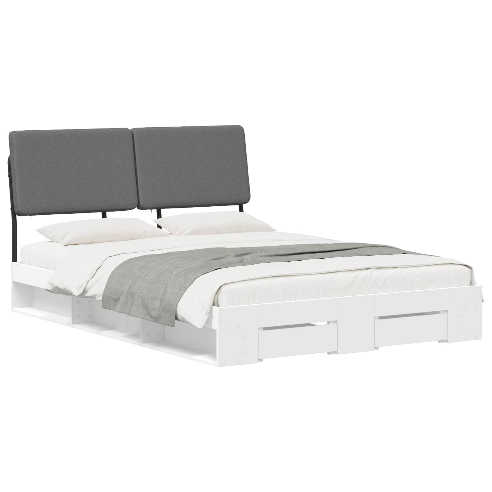 vidaXL Double Bed with Headboard Wit en Lichtgrijs 120 x 190 cm, foto 2