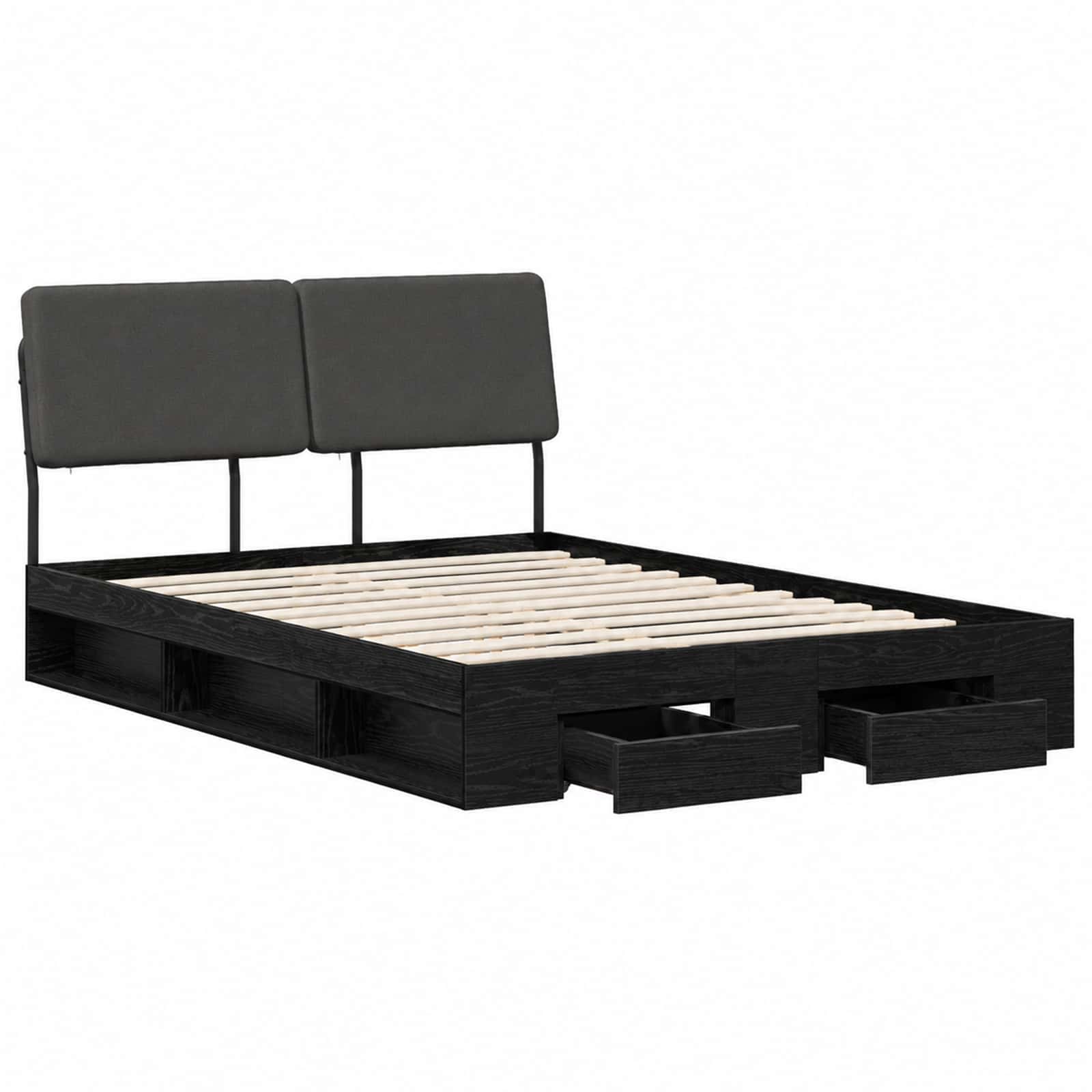 vidaXL Double Bed with Headboard Zwart eiken en donkergrijs, foto 3
