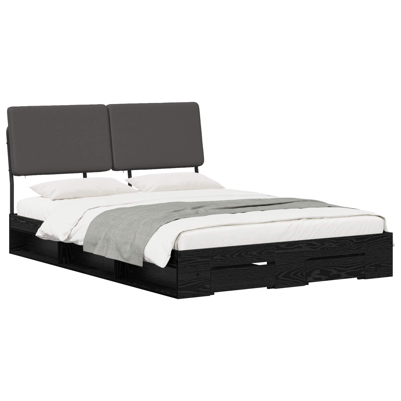 vidaXL Double Bed with Headboard Zwart eiken en donkergrijs, foto 2