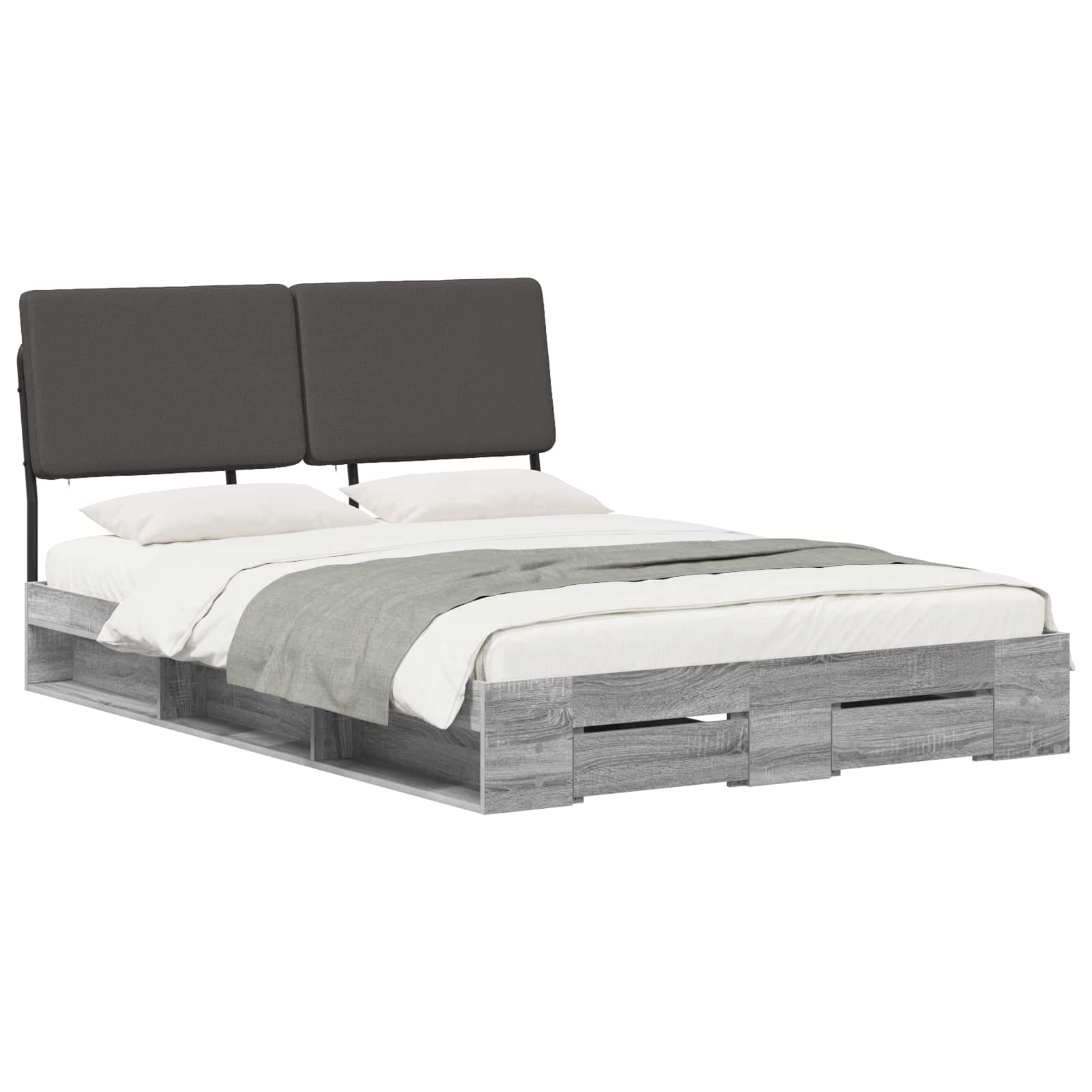 vidaXL Double Bed with Headboard Grijs Sonoma en donkergrijs, foto 2