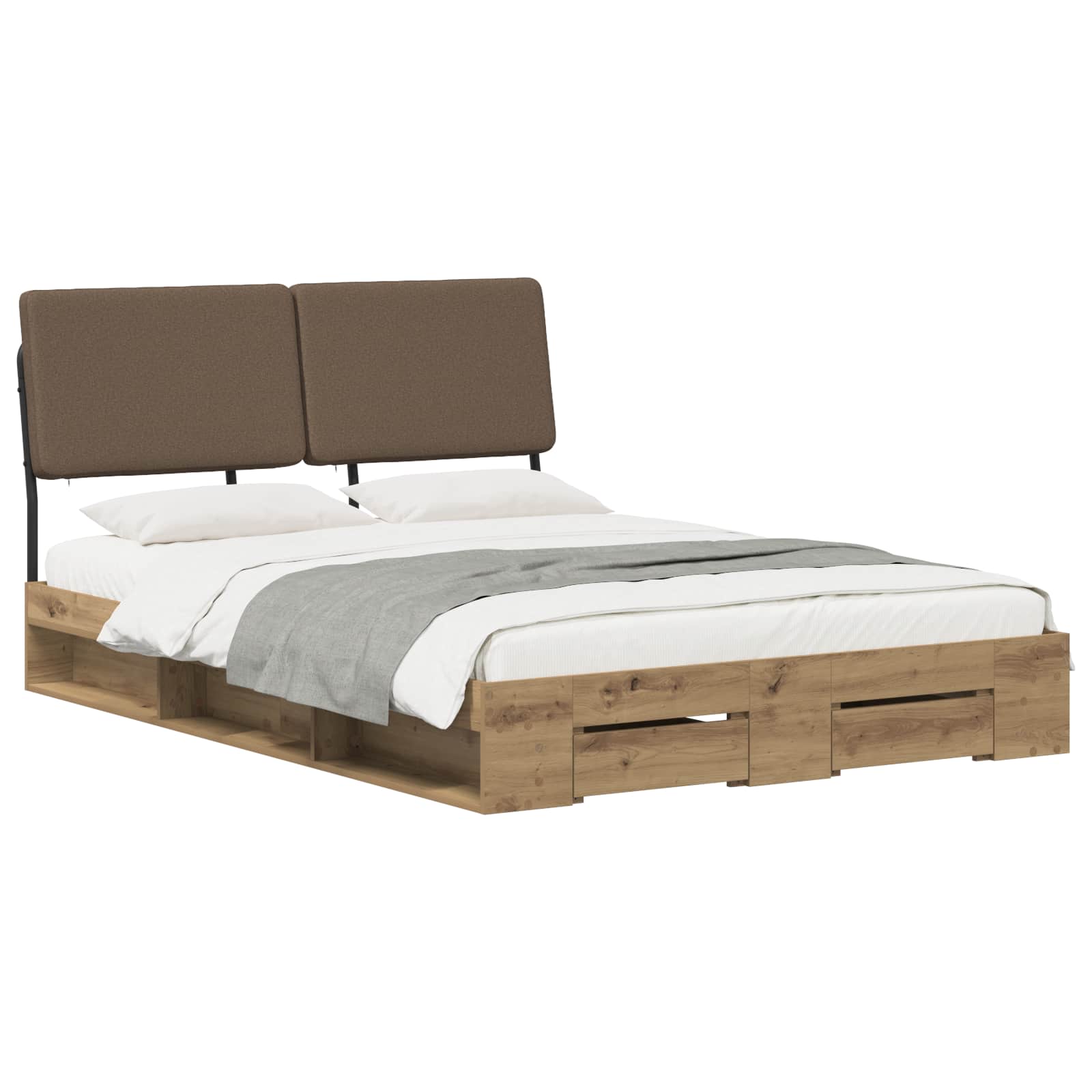 vidaXL Double Bed with Headboard Artisan eiken en taupe 120 x 190 cm, foto 2