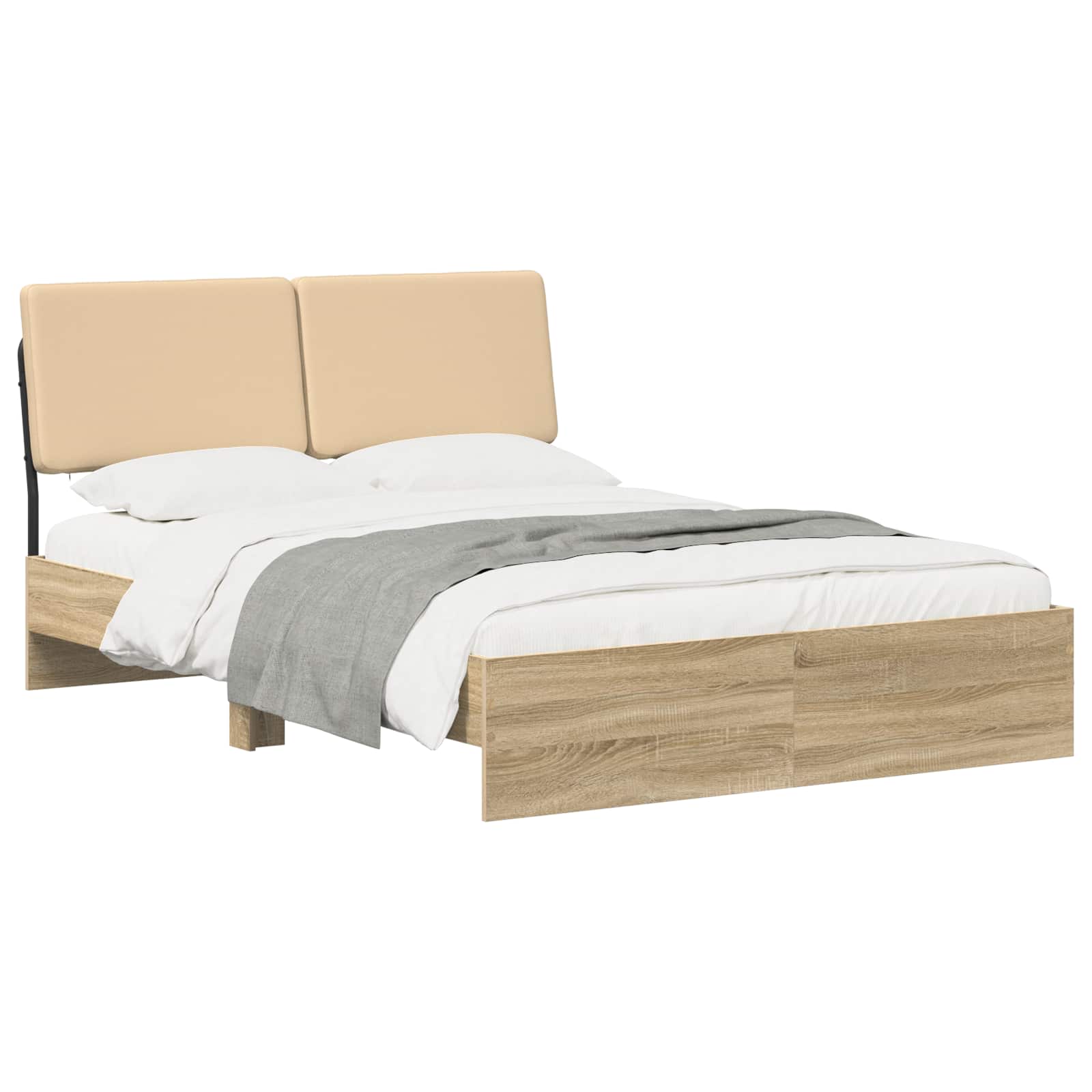 vidaXL Tweepersoonsbed met hoofdbord Sonoma eiken en crème, foto 2