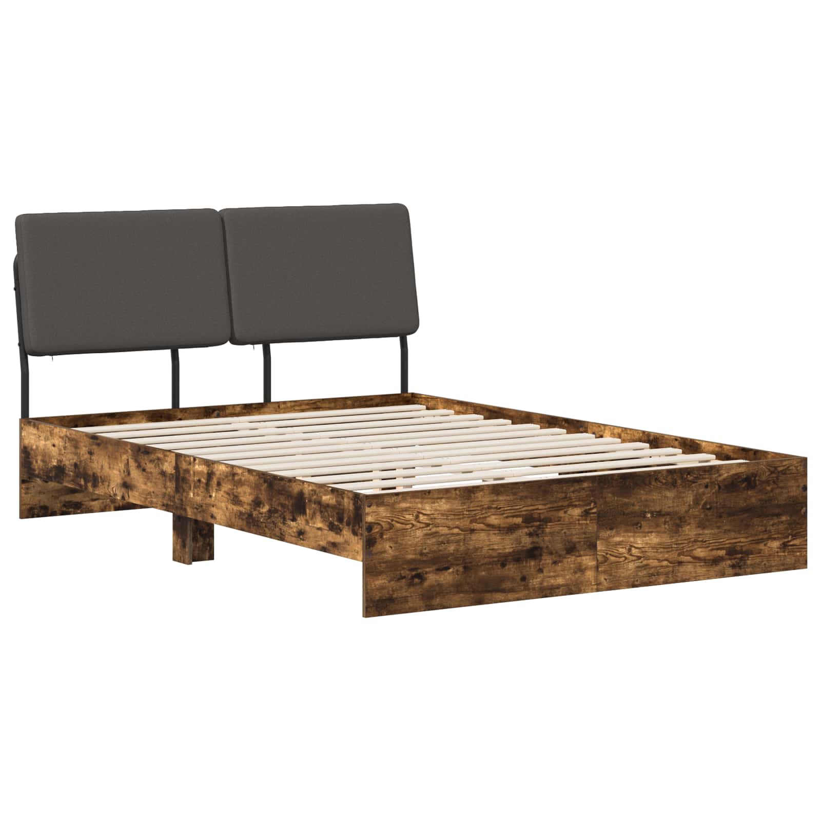 vidaXL Pat dublu cu tăblie Stejar afumat și gri închis 150 x 200 cm
