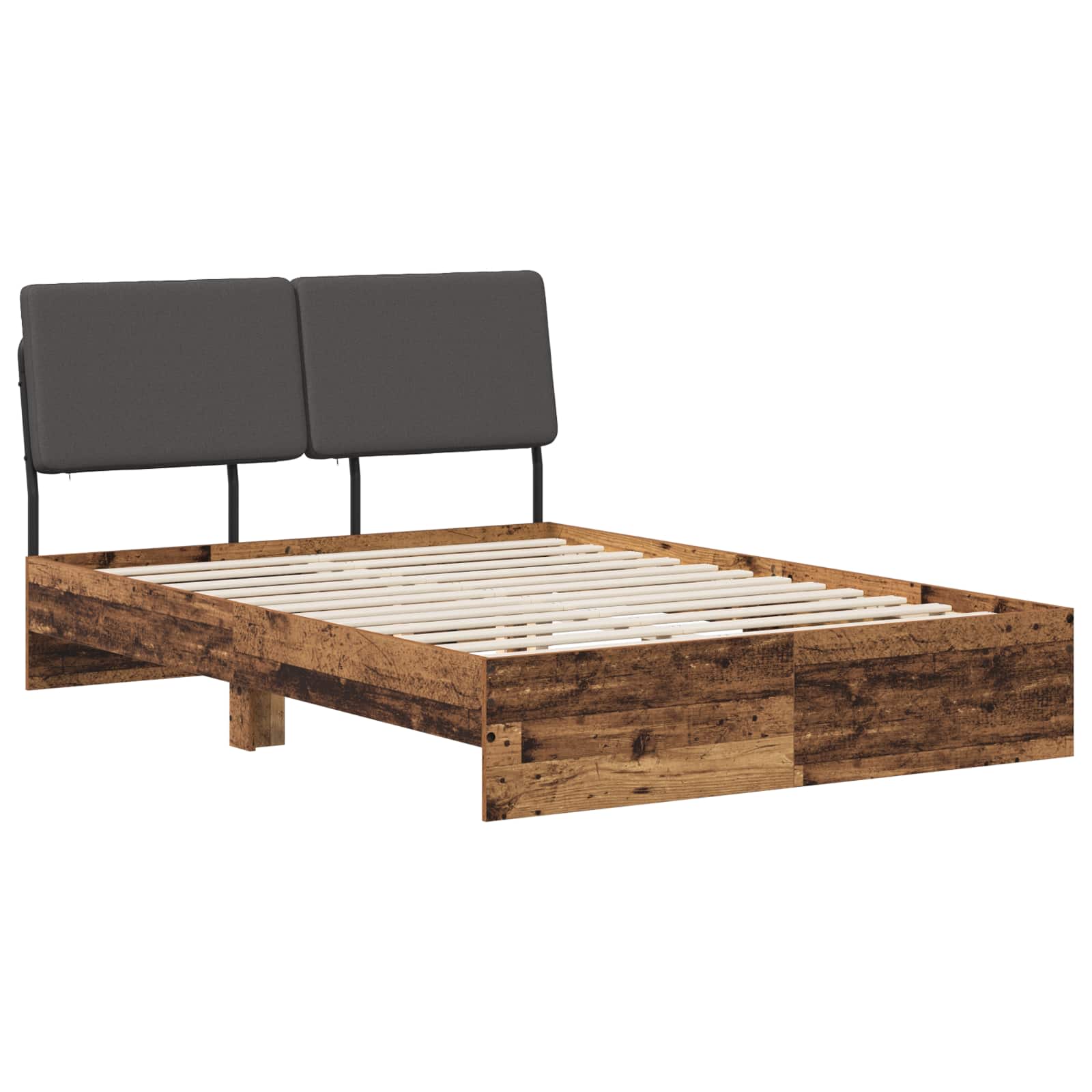 vidaXL Pat dublu cu tăblie Lemn vechi și gri închis 150 x 200 cm