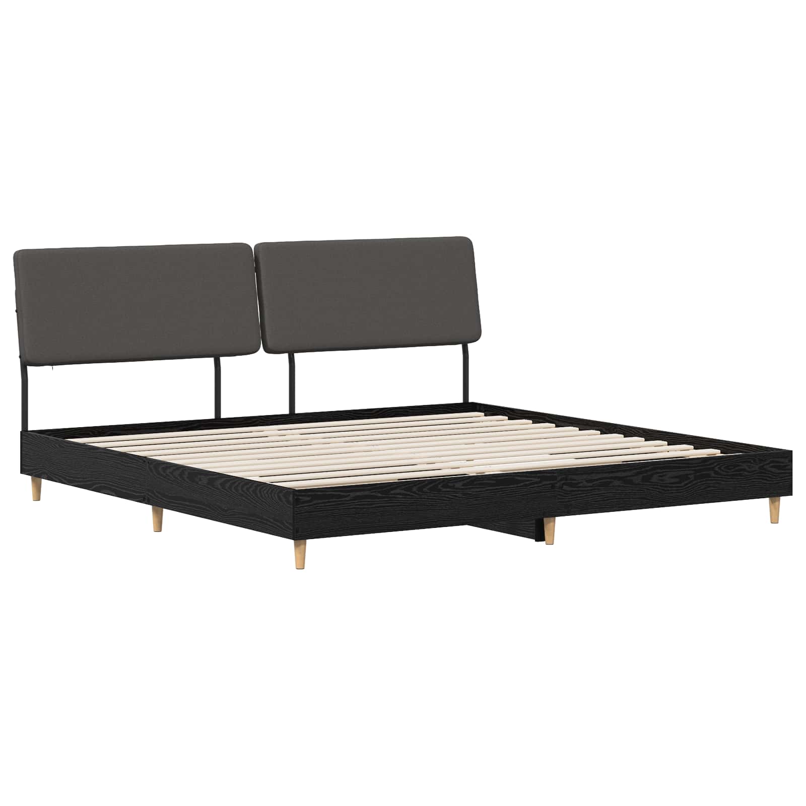 vidaXL Pat dublu cu tăblie Stejar negru și gri închis 200 x 200 cm