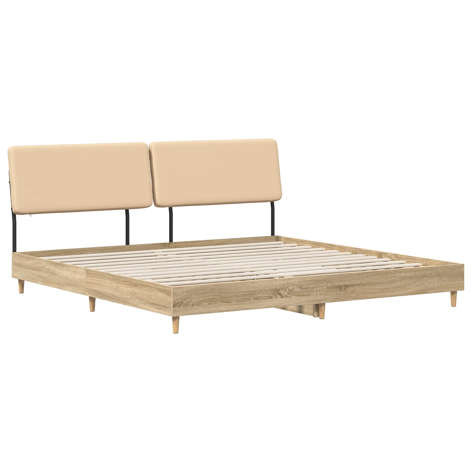 vidaXL Pat dublu cu tăblie Stejar Sonoma și crem 200 x 200 cm