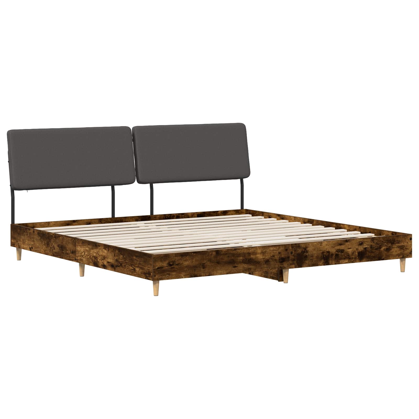 vidaXL Pat dublu cu tăblie Stejar afumat și gri închis 200 x 200 cm