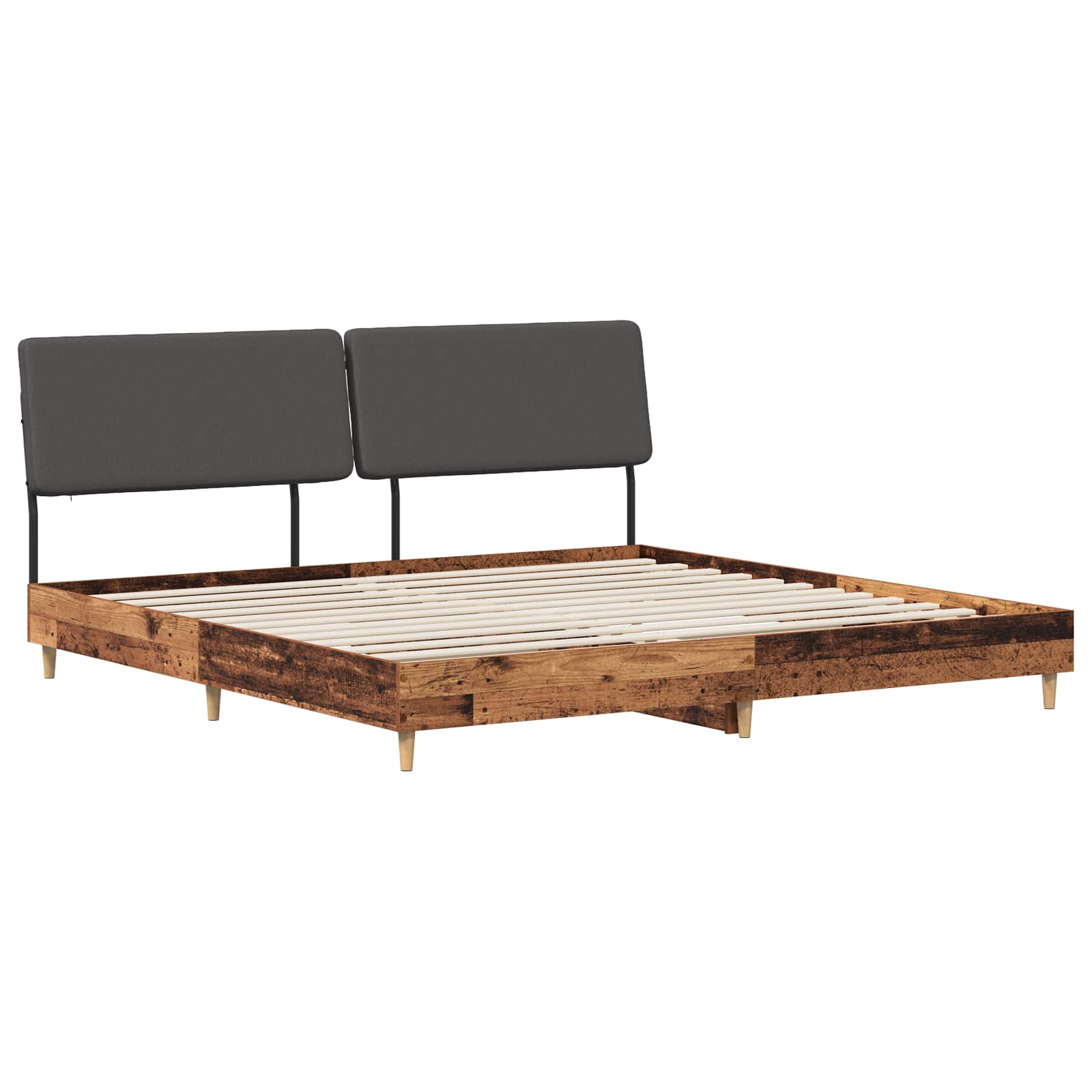 vidaXL Pat dublu cu tăblie Lemn vechi și gri închis 200 x 200 cm
