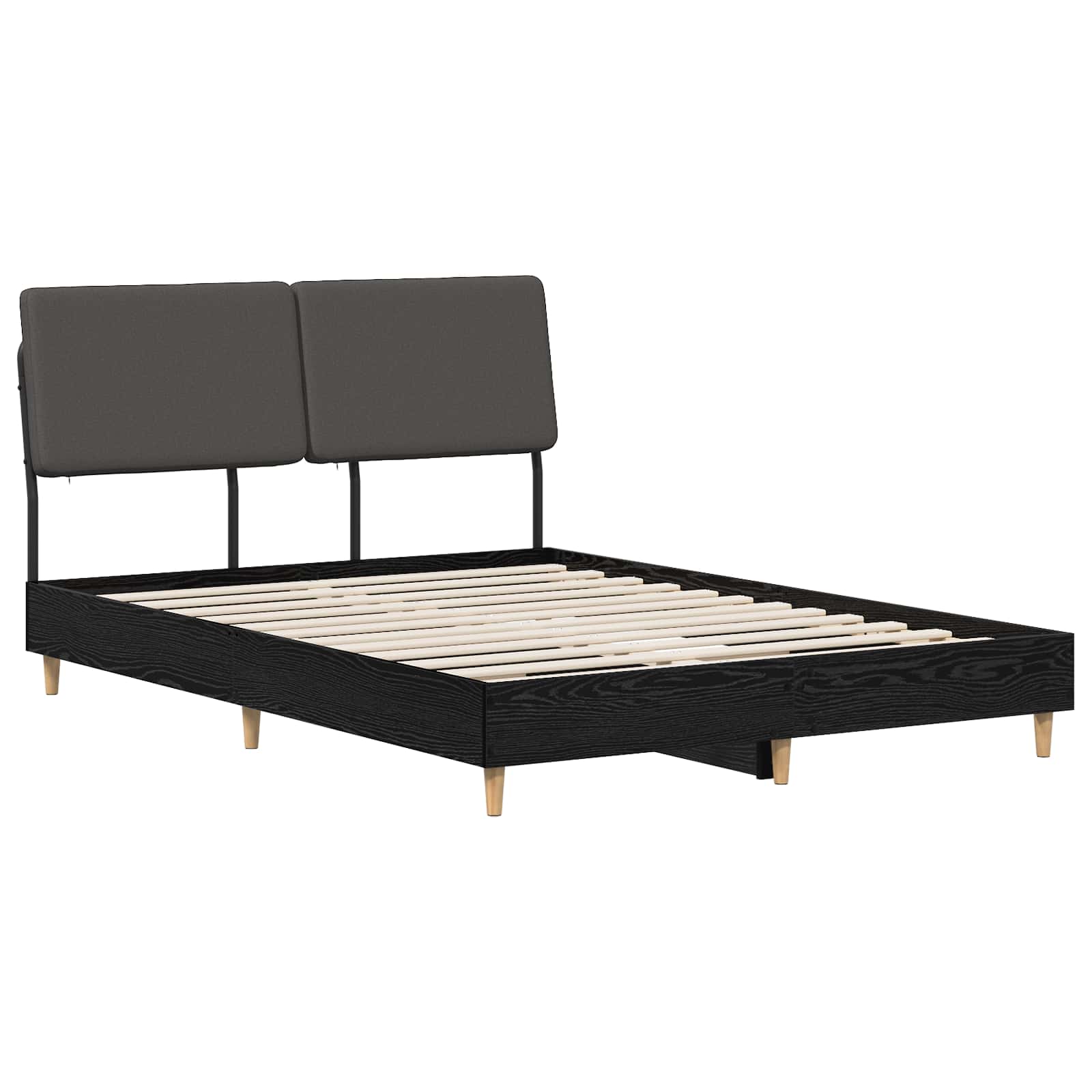 vidaXL Pat dublu cu tăblie Stejar negru și gri închis 150 x 200 cm