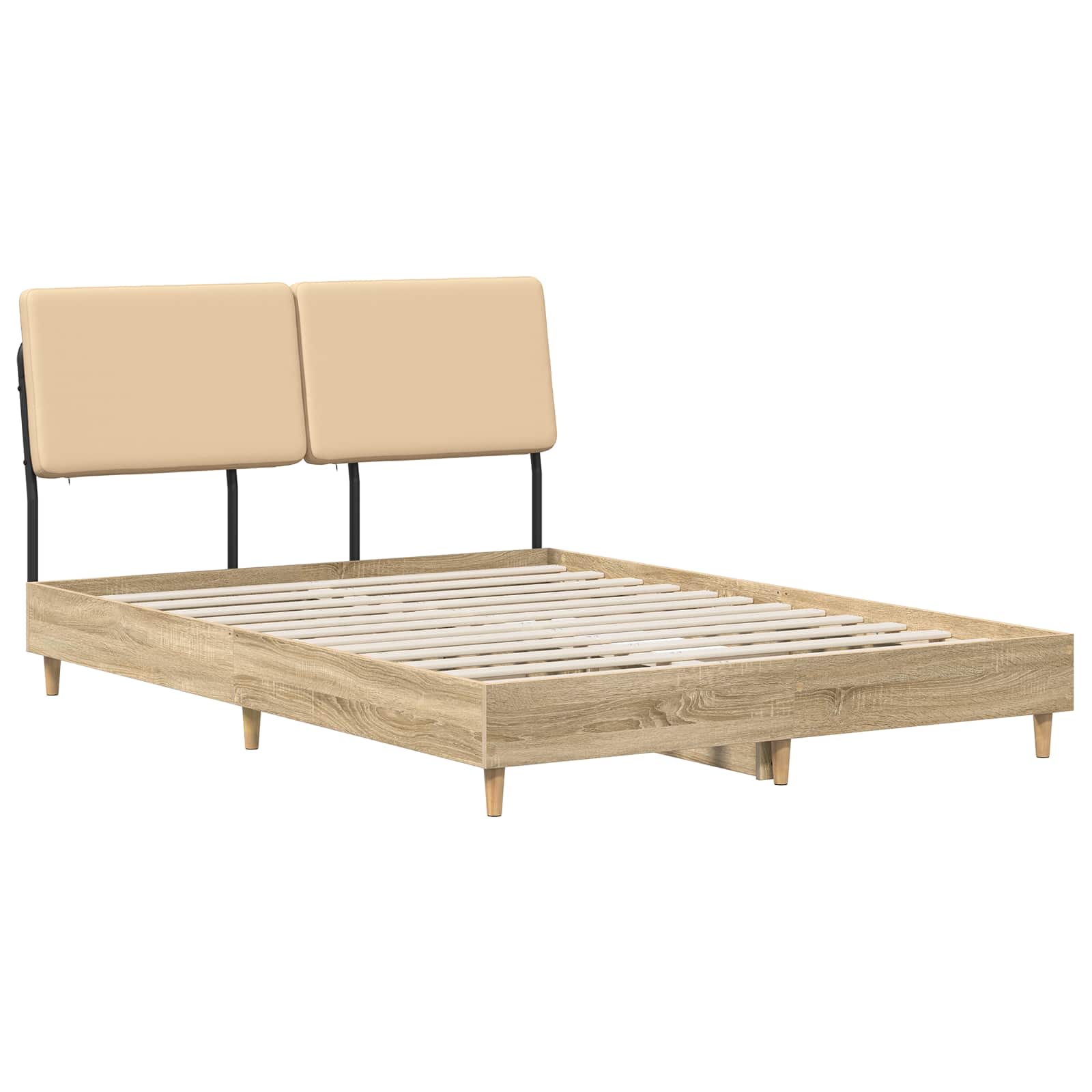 vidaXL Pat dublu cu tăblie Stejar Sonoma și crem 150 x 200 cm