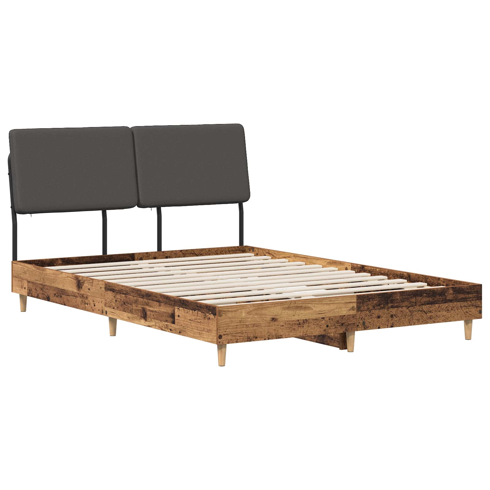 vidaXL Pat dublu cu tăblie Lemn vechi și gri închis 150 x 200 cm