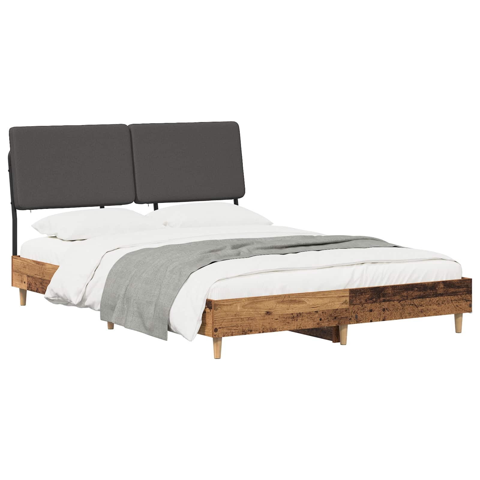 vidaXL Tweepersoonsbed met hoofdbord Oud hout en donkergrijs, foto 2