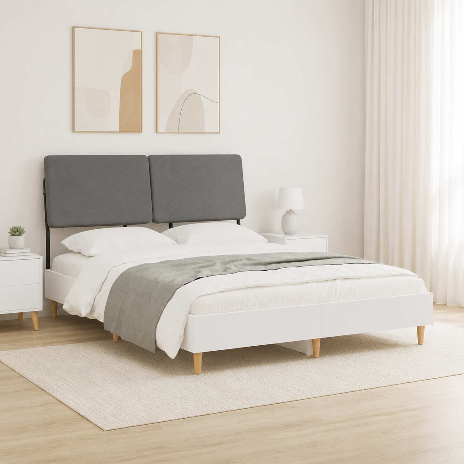 vidaXL Tweepersoonsbed met hoofdbord Wit en Lichtgrijs 150 x 200 cm