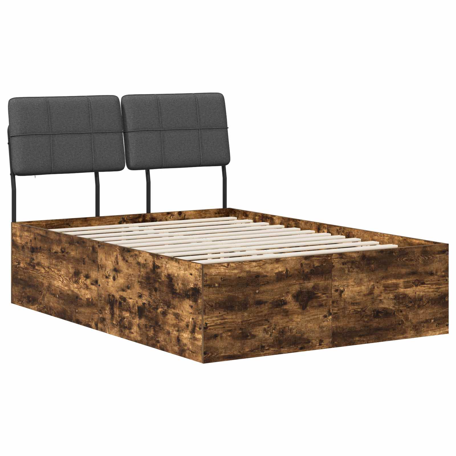 vidaXL Pat dublu cu tăblie Stejar afumat și gri închis 140 x 200 cm