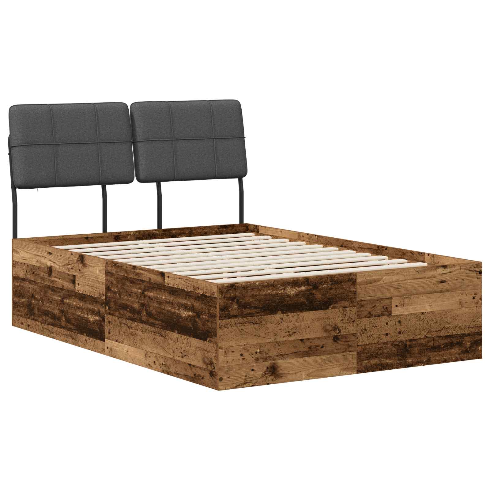vidaXL Pat dublu cu tăblie Lemn vechi și gri închis 140 x 190 cm