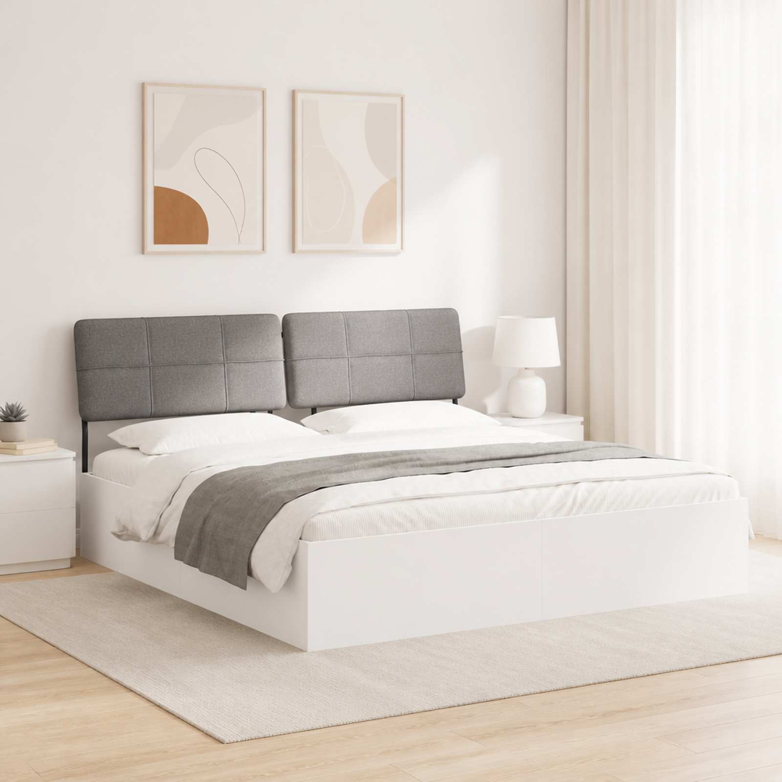 vidaXL Tweepersoonsbed met hoofdbord Wit en Lichtgrijs 180 x 200 cm
