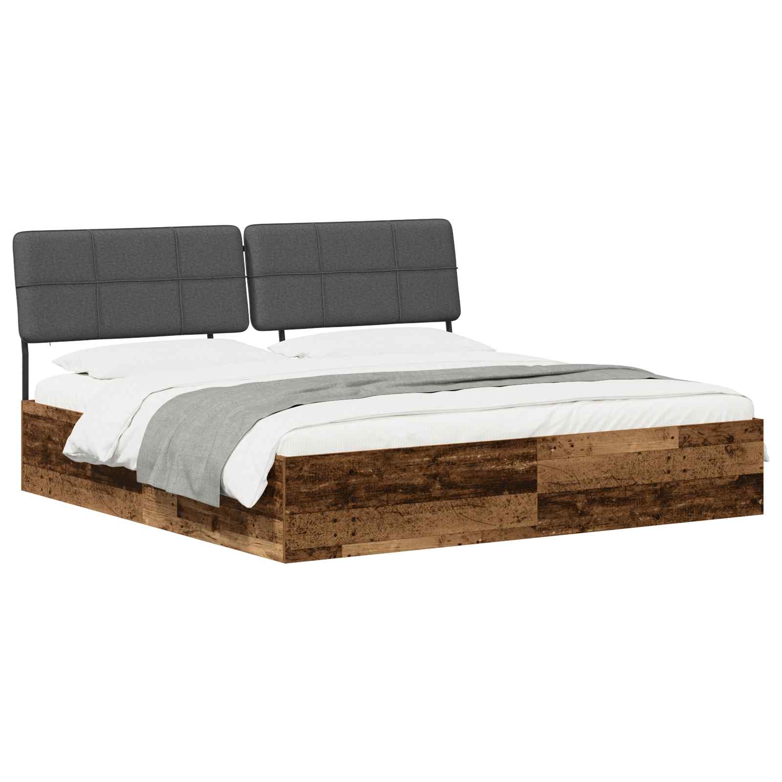 vidaXL Tweepersoonsbed met hoofdbord Oud hout en donkergrijs, foto 2