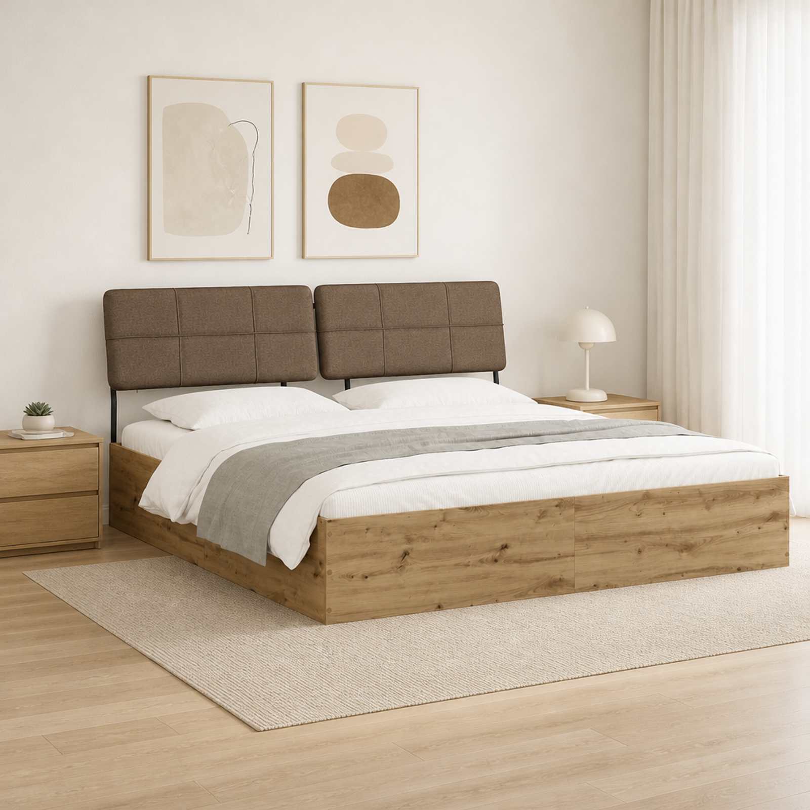 vidaXL Dobbeltseng med sengegavl Artisan eik og taupe 180 x 200 cm