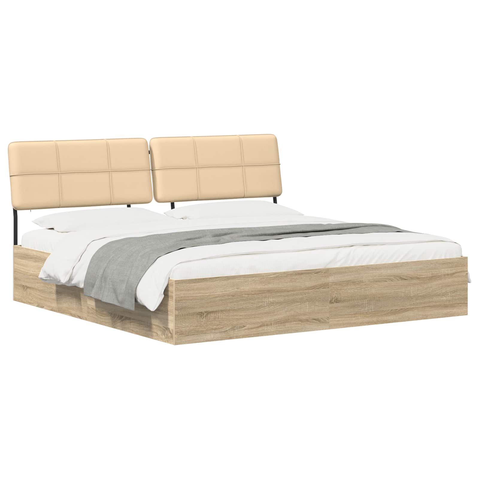 vidaXL Tweepersoonsbed met hoofdbord Sonoma eiken en crème, foto 2
