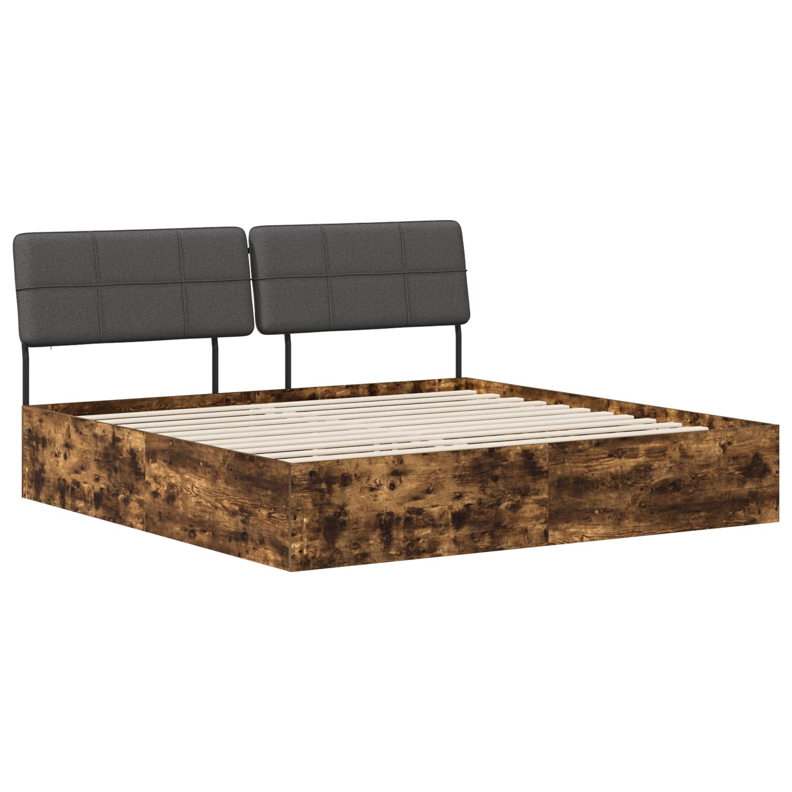 vidaXL Pat dublu cu tăblie Stejar afumat și gri închis 180 x 200 cm