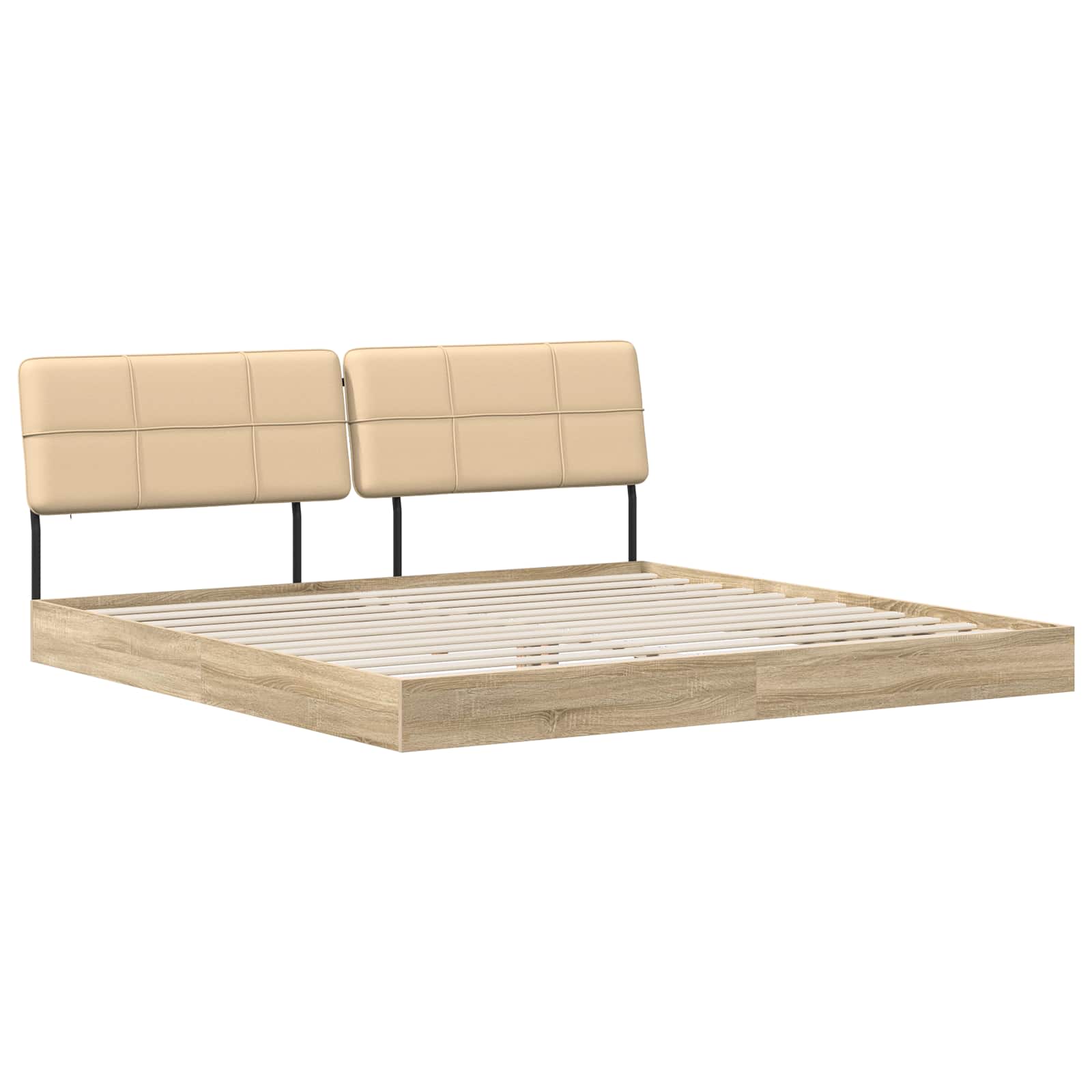 vidaXL Pat dublu cu tăblie Stejar Sonoma și crem 200 x 200 cm