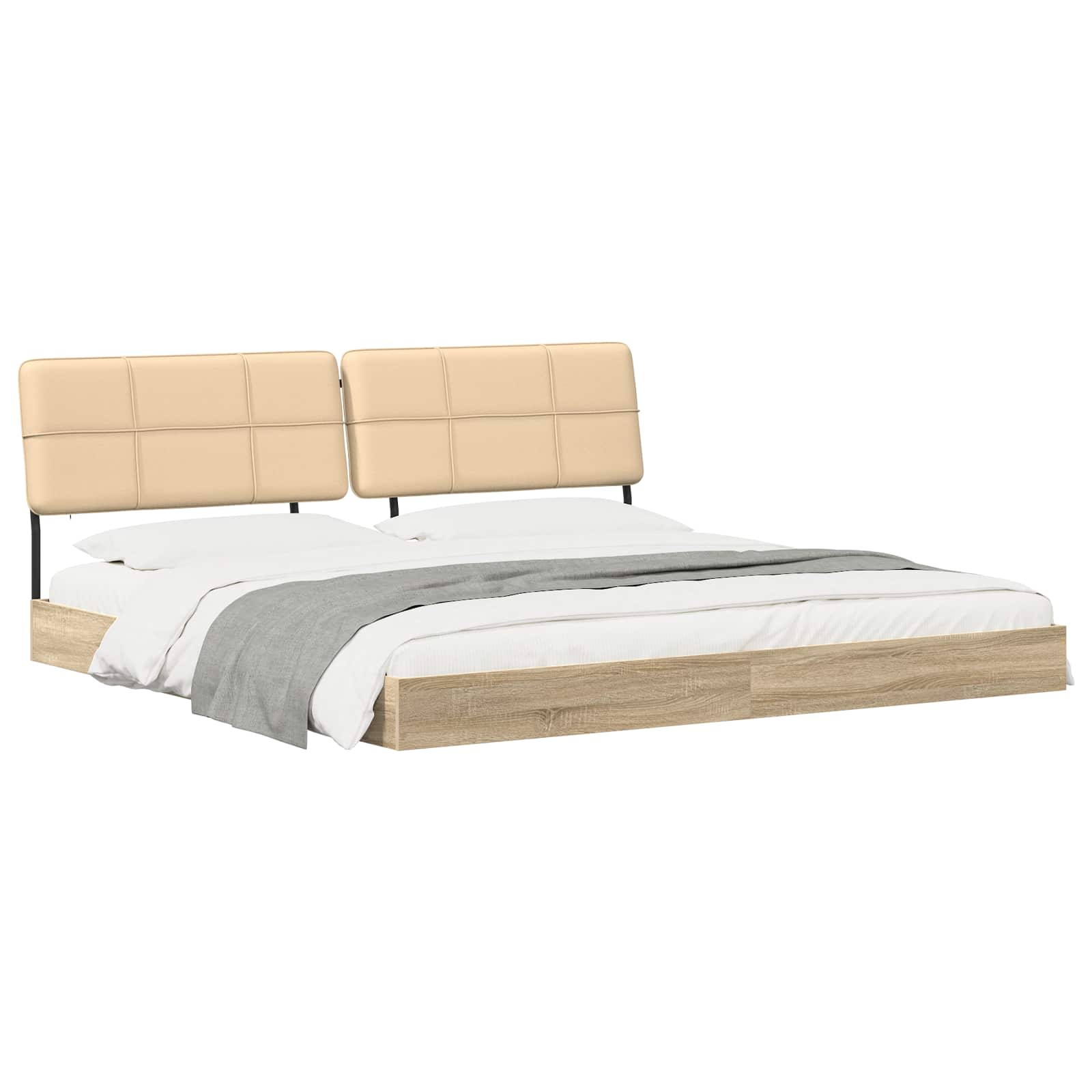 vidaXL Tweepersoonsbed met hoofdbord Sonoma eiken en crème, foto 2