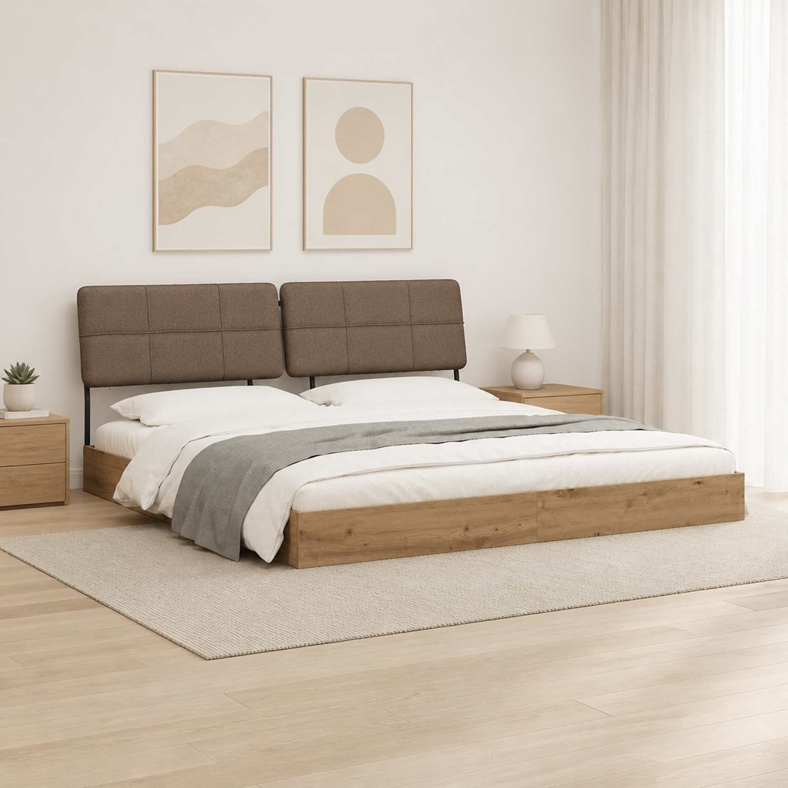 vidaXL Dobbeltseng med sengegavl Artisan eik og taupe 180 x 200 cm