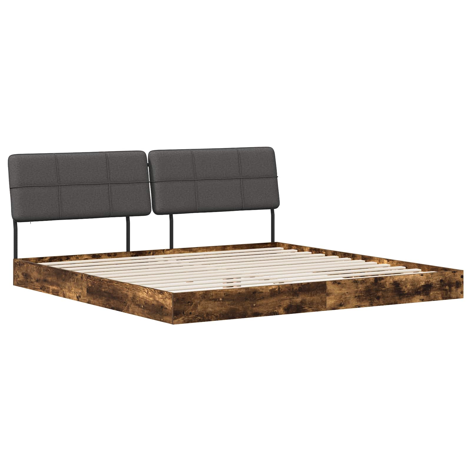 vidaXL Pat dublu cu tăblie Stejar afumat și gri închis 180 x 200 cm