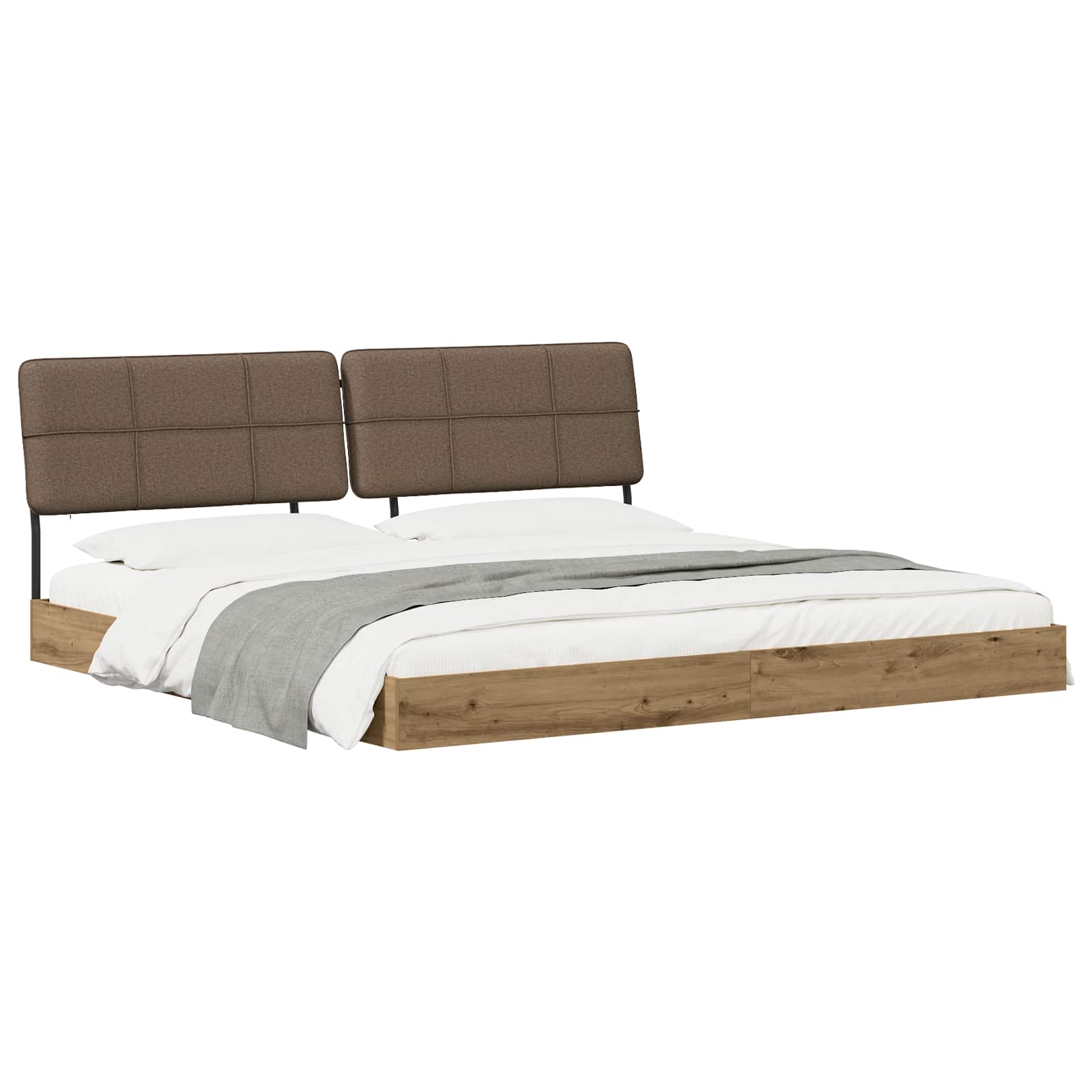 vidaXL Tweepersoonsbed met hoofdbord Artisan eiken en taupe, foto 2