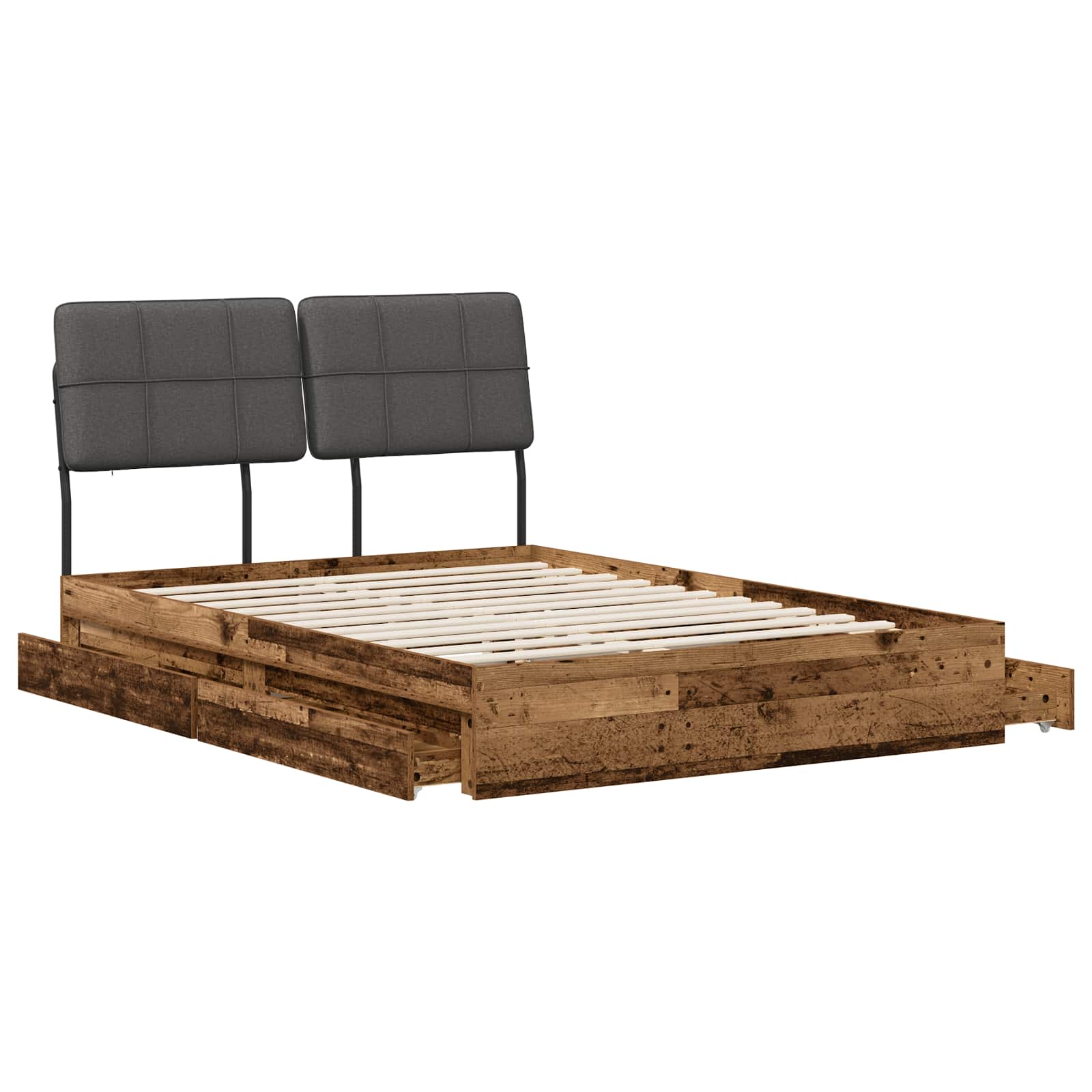 vidaXL Tweepersoonsbed met hoofdbord Oud hout en donkergrijs, foto 3