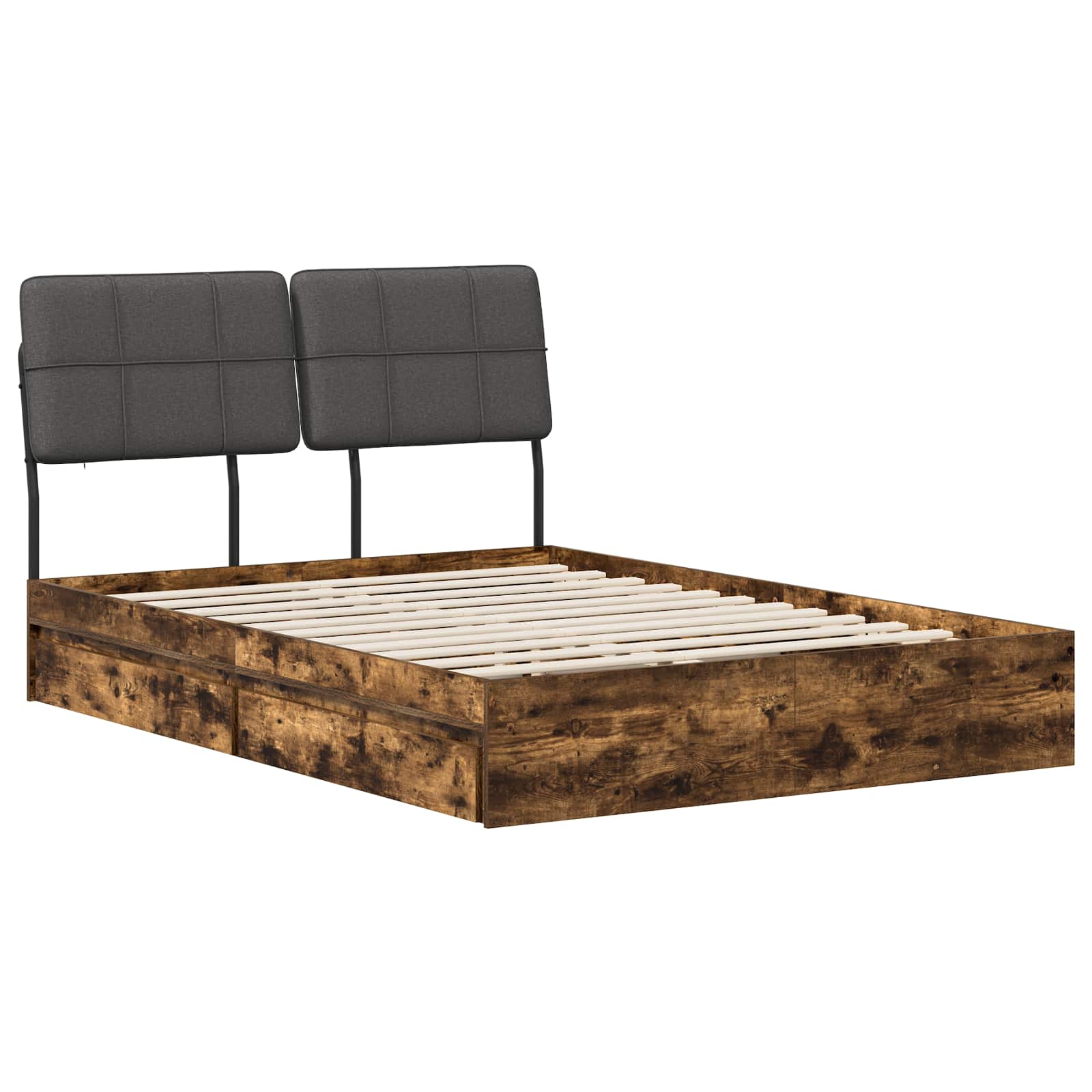vidaXL Pat dublu cu tăblie Stejar afumat și gri închis 120 x 190 cm