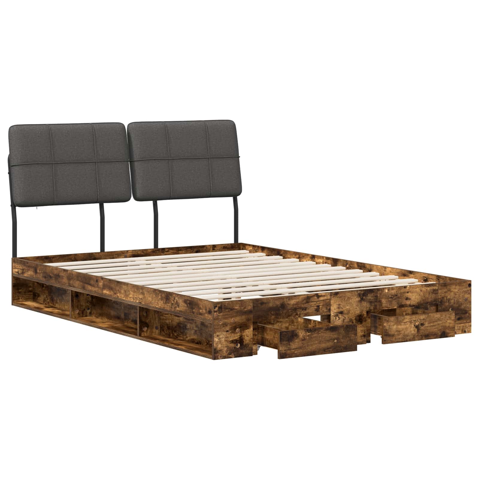 vidaXL Tweepersoonsbed met hoofdbord Gerookt eiken en donkergrijs, foto 3
