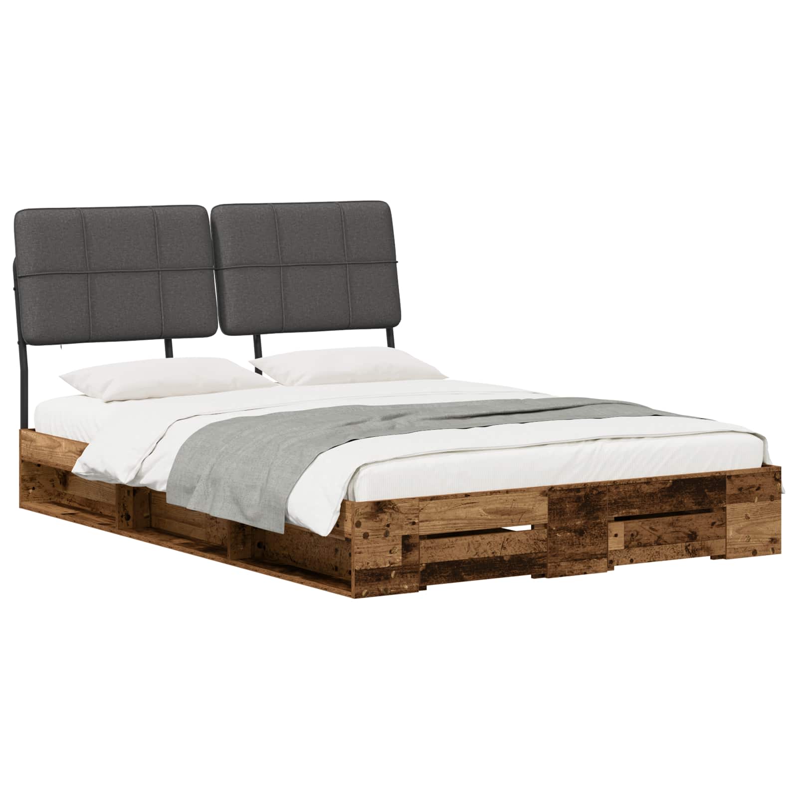 vidaXL Tweepersoonsbed met hoofdbord Oud hout en donkergrijs, foto 2