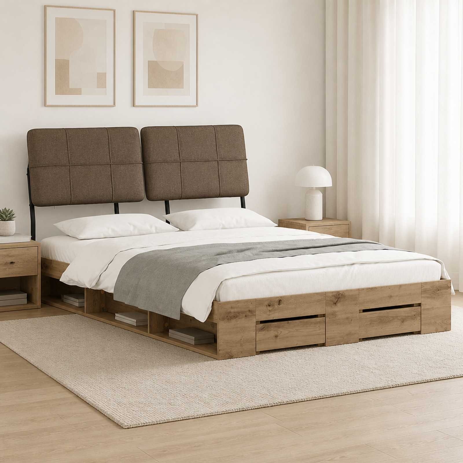 vidaXL Dobbeltseng med sengegavl Artisan eik og taupe 135 x 190 cm