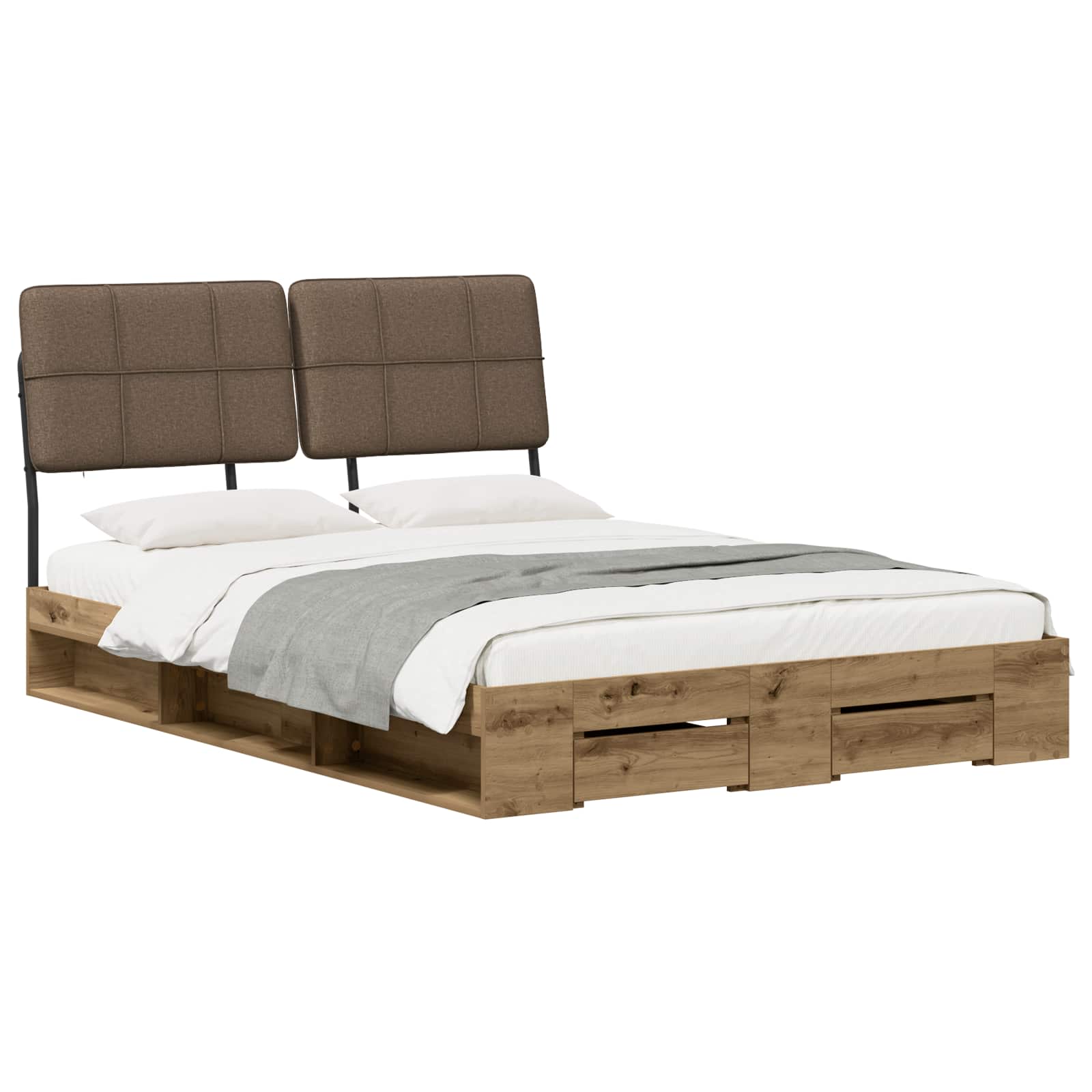 vidaXL Tweepersoonsbed met hoofdbord Artisan eiken en taupe, foto 2