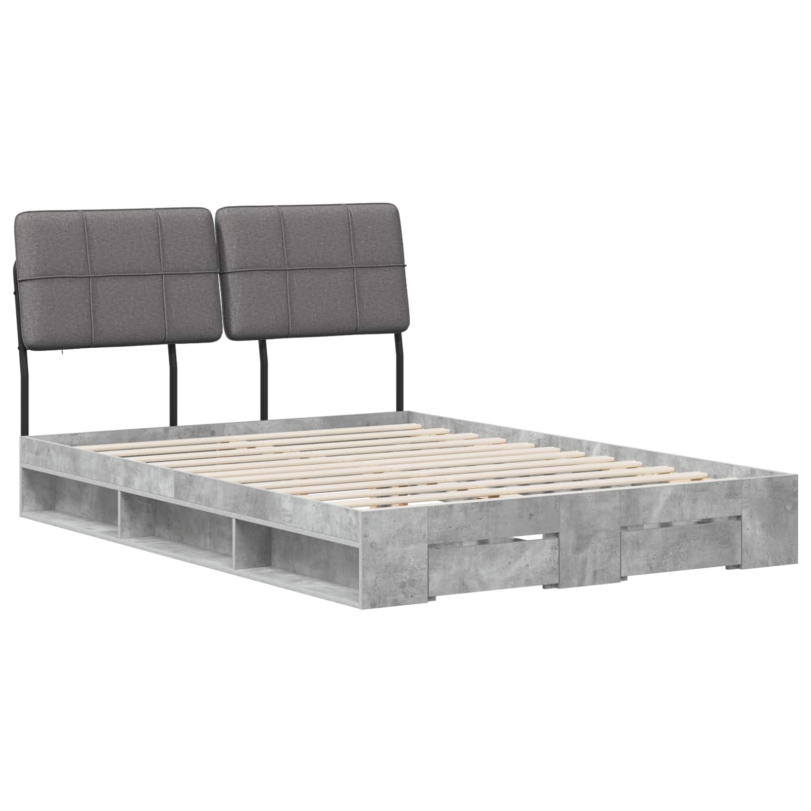 vidaXL Pat dublu cu tăblie Gri beton și gri deschis 140 x 190 cm