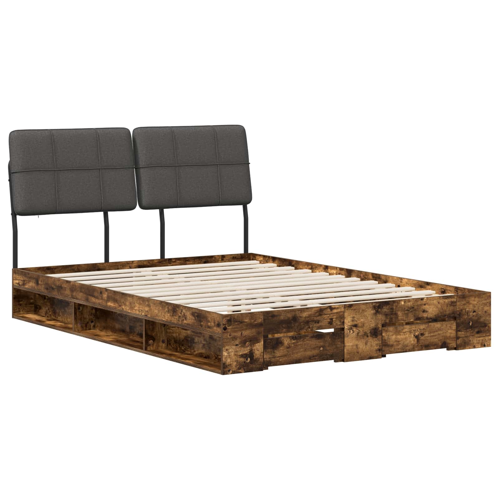 vidaXL Pat dublu cu tăblie Stejar afumat și gri închis 135 x 190 cm