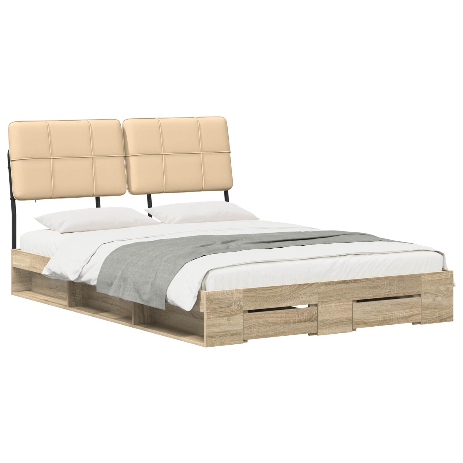 vidaXL Tweepersoonsbed met hoofdbord Sonoma eiken en crème, foto 2