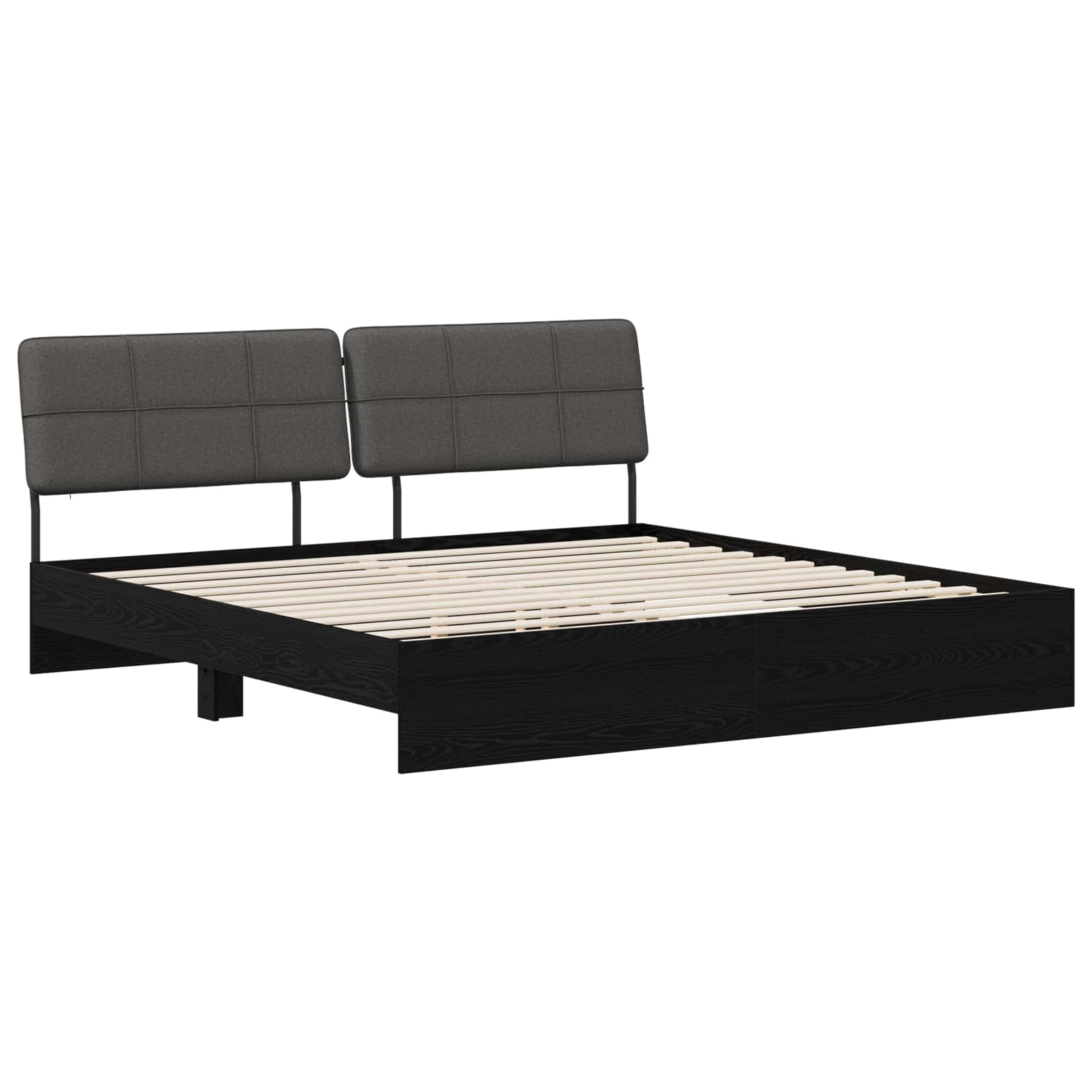 vidaXL Pat dublu cu tăblie Stejar negru și gri închis 200 x 200 cm