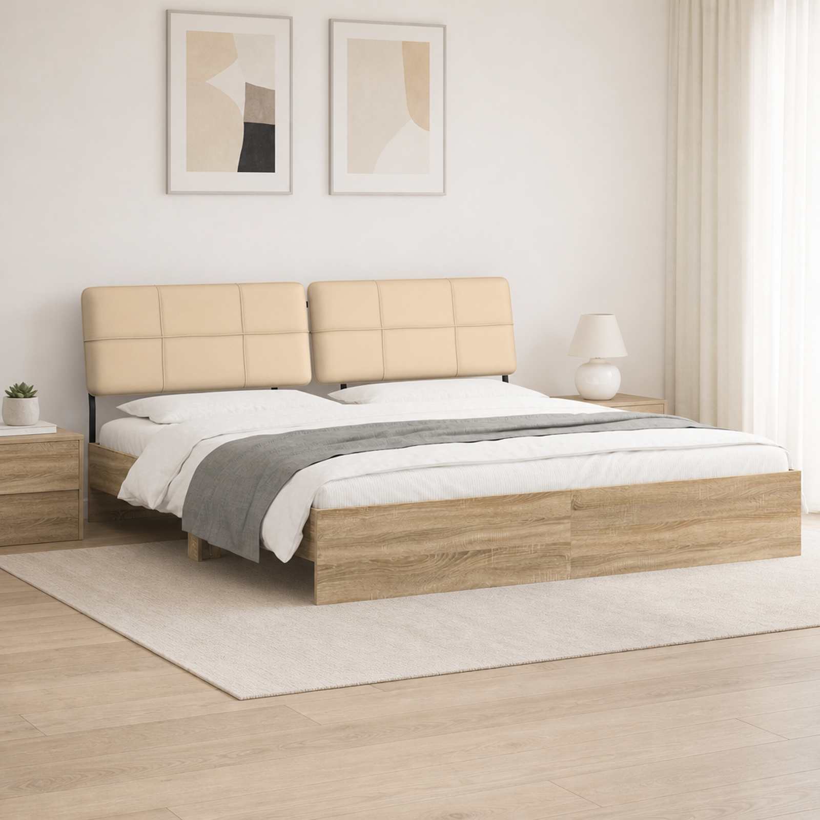 vidaXL Dobbeltseng med sengegavl Sonoma eik og kremhvit 180 x 200 cm