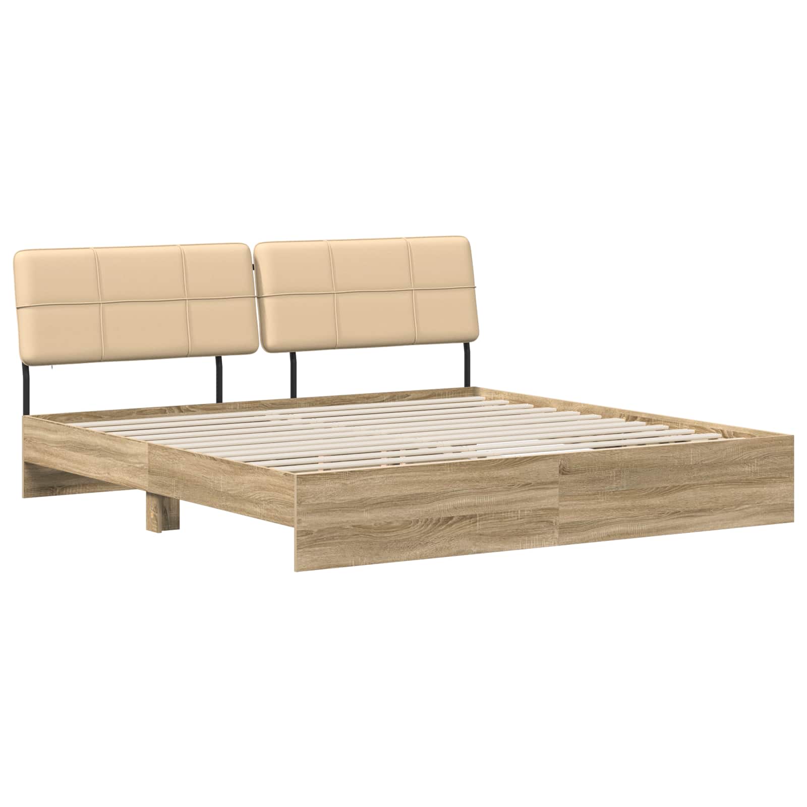 vidaXL Pat dublu cu tăblie Stejar Sonoma și crem 200 x 200 cm