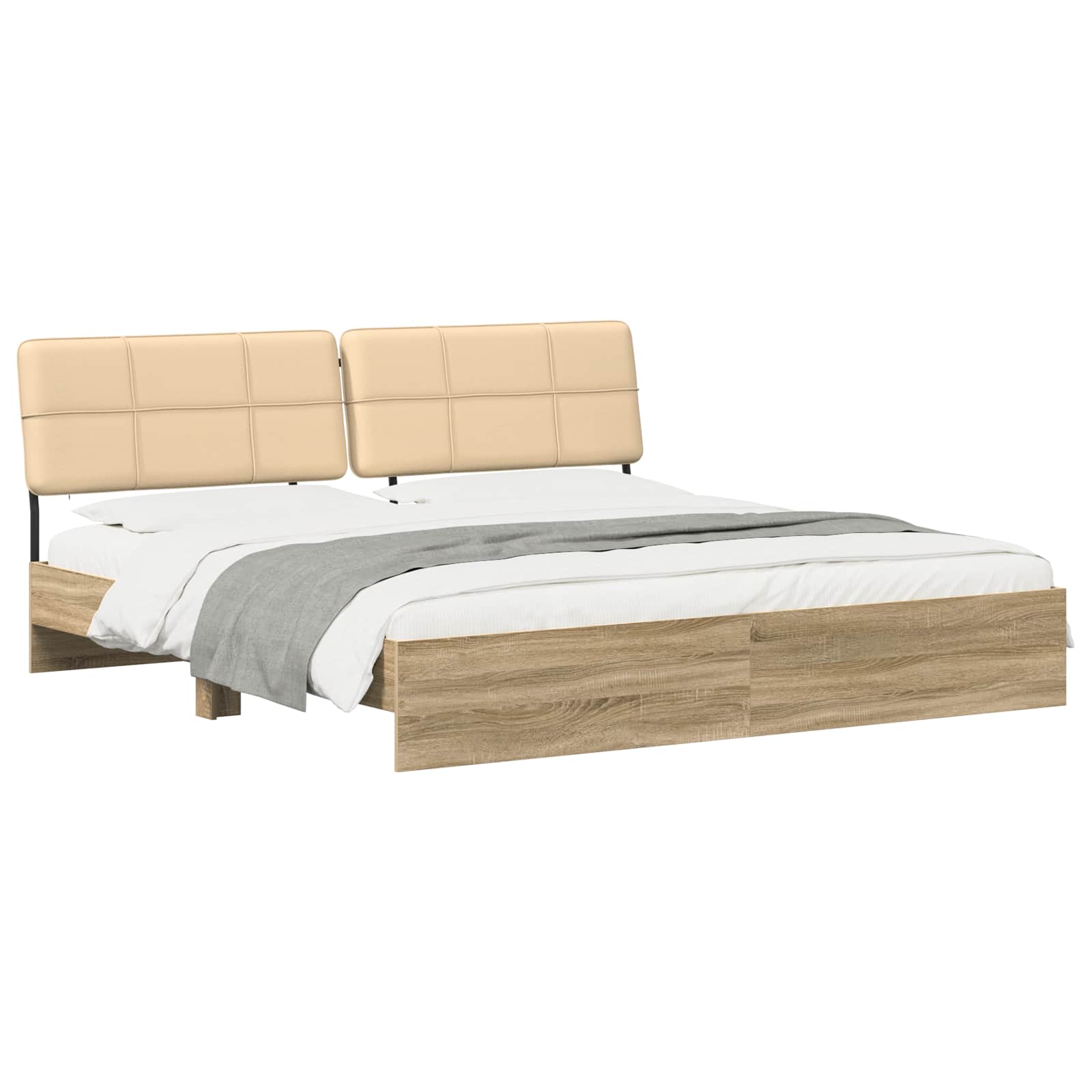 vidaXL Tweepersoonsbed met hoofdbord Sonoma eiken en crème, foto 2