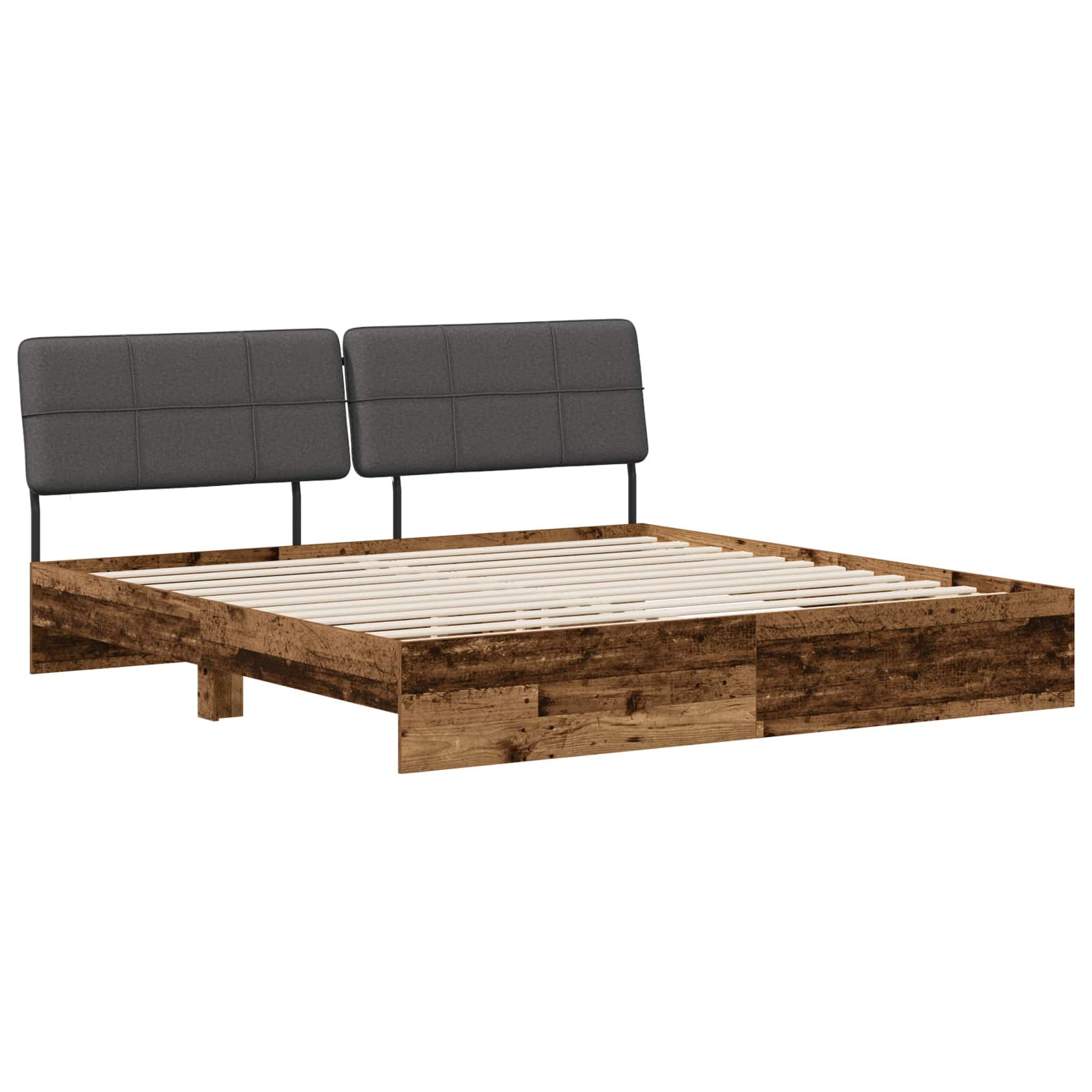 vidaXL Pat dublu cu tăblie Lemn vechi și gri închis 200 x 200 cm